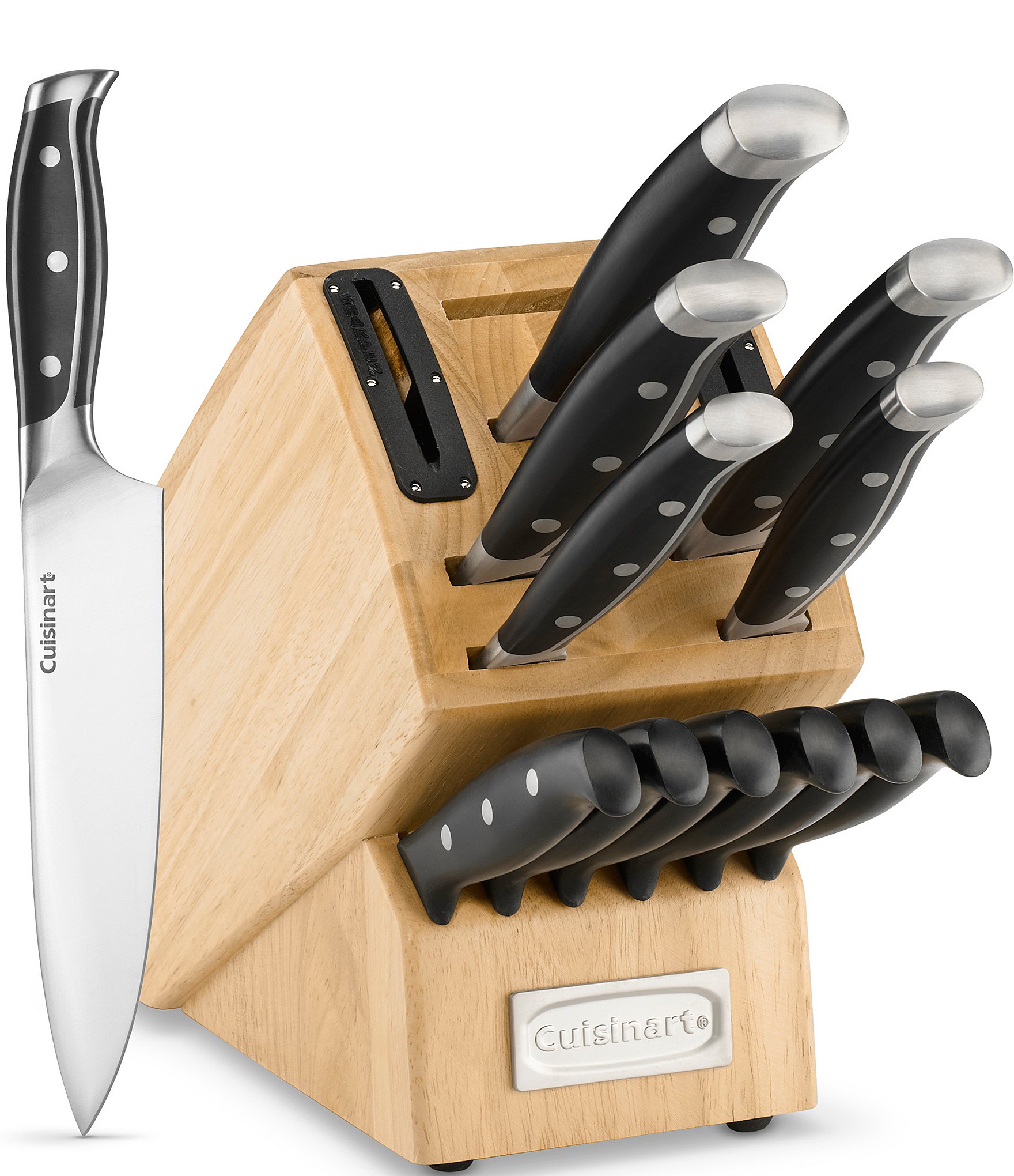 Cuisinart 15-Piece Shogun Hammered Cutlery Set with Rotating Acacia Block - 15-Piece Set