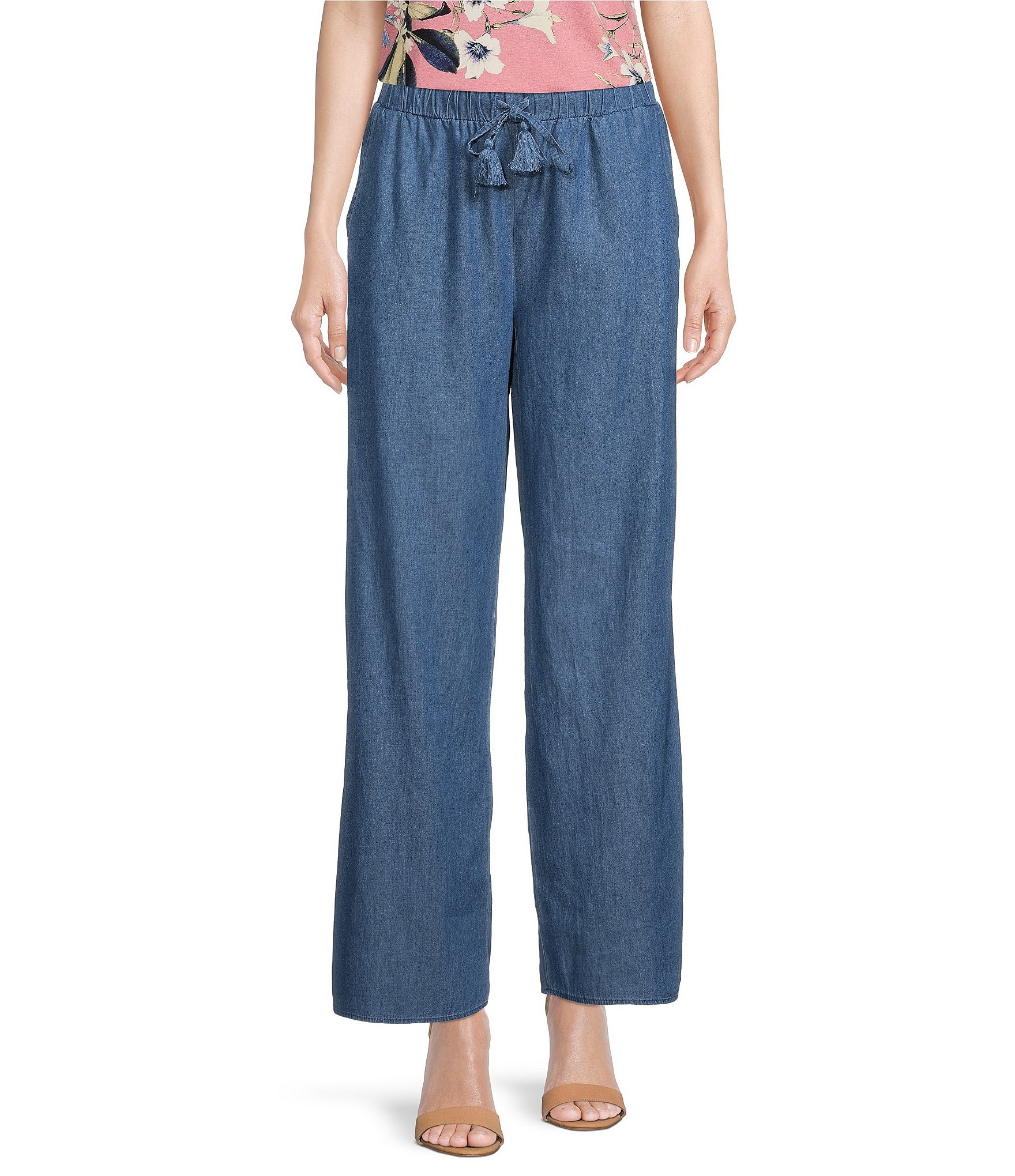 Cupio Chambray Flat Front Wide Leg Pants | Dillard's