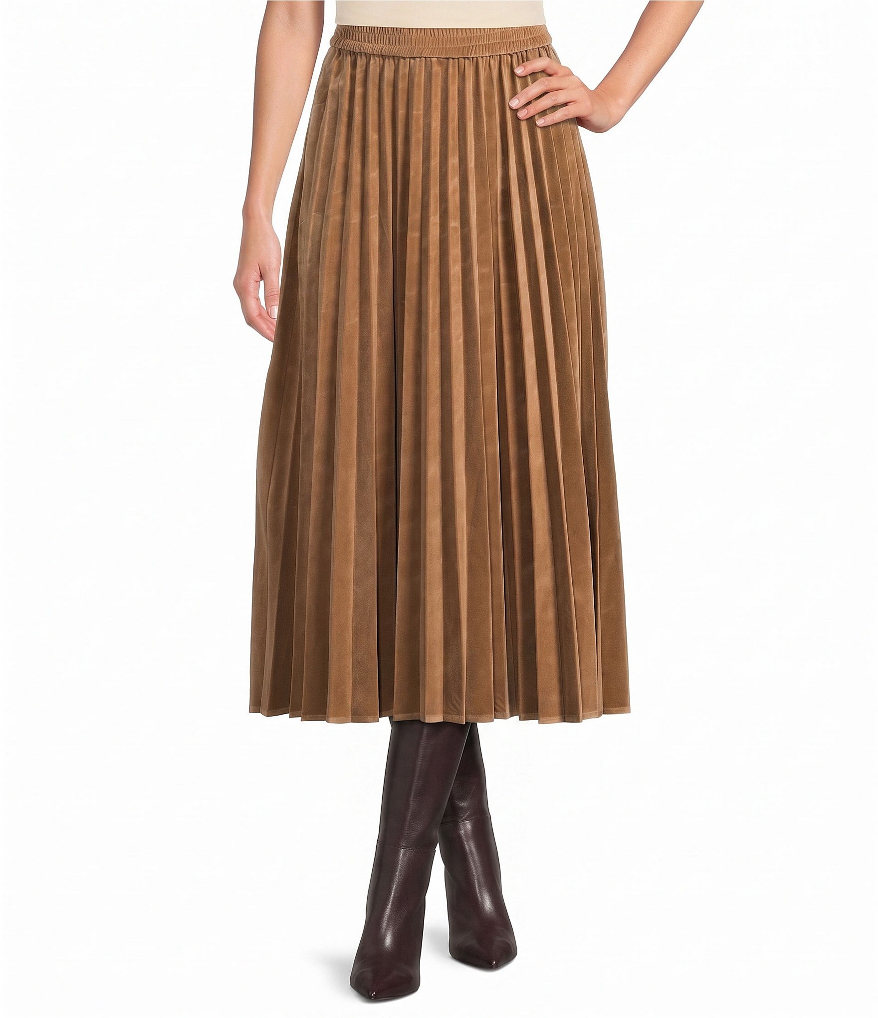 Current Air Corduroy Pleated A-Line Midi Skirt
