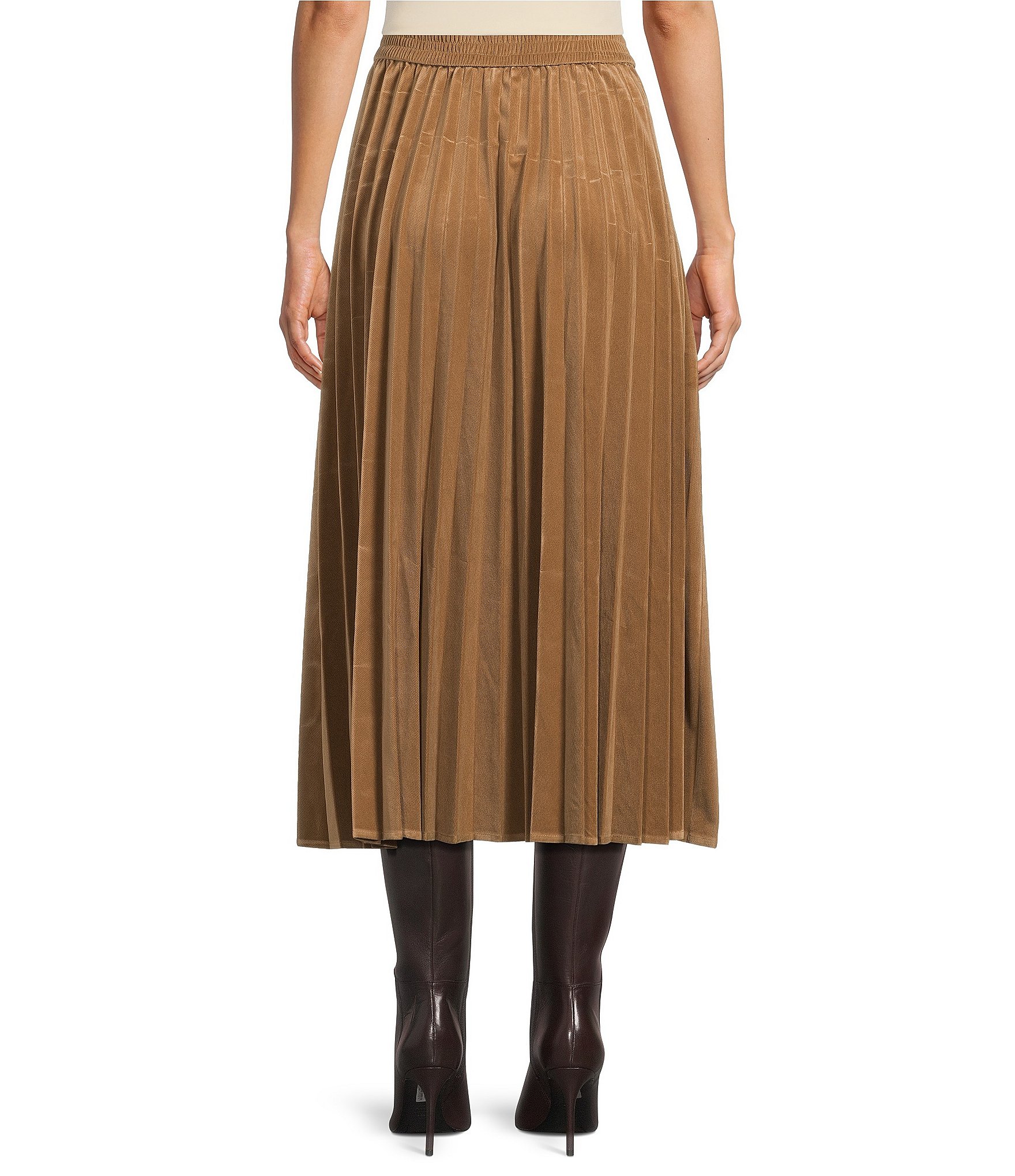 Current Air Corduroy Pleated A-Line Midi Skirt