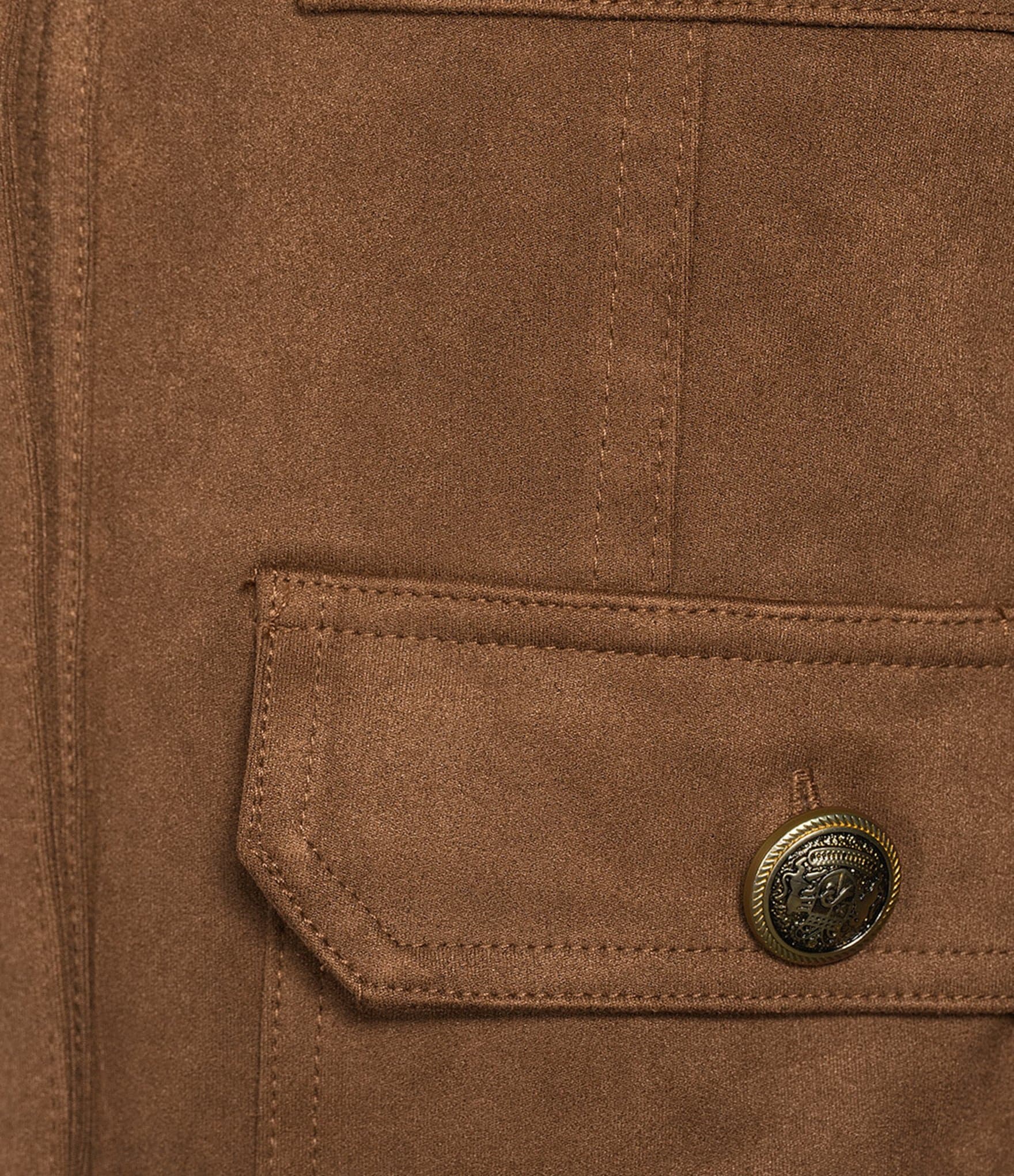 Current Air Faux Suede Round Neck Long Sleeve Button Front Jacket