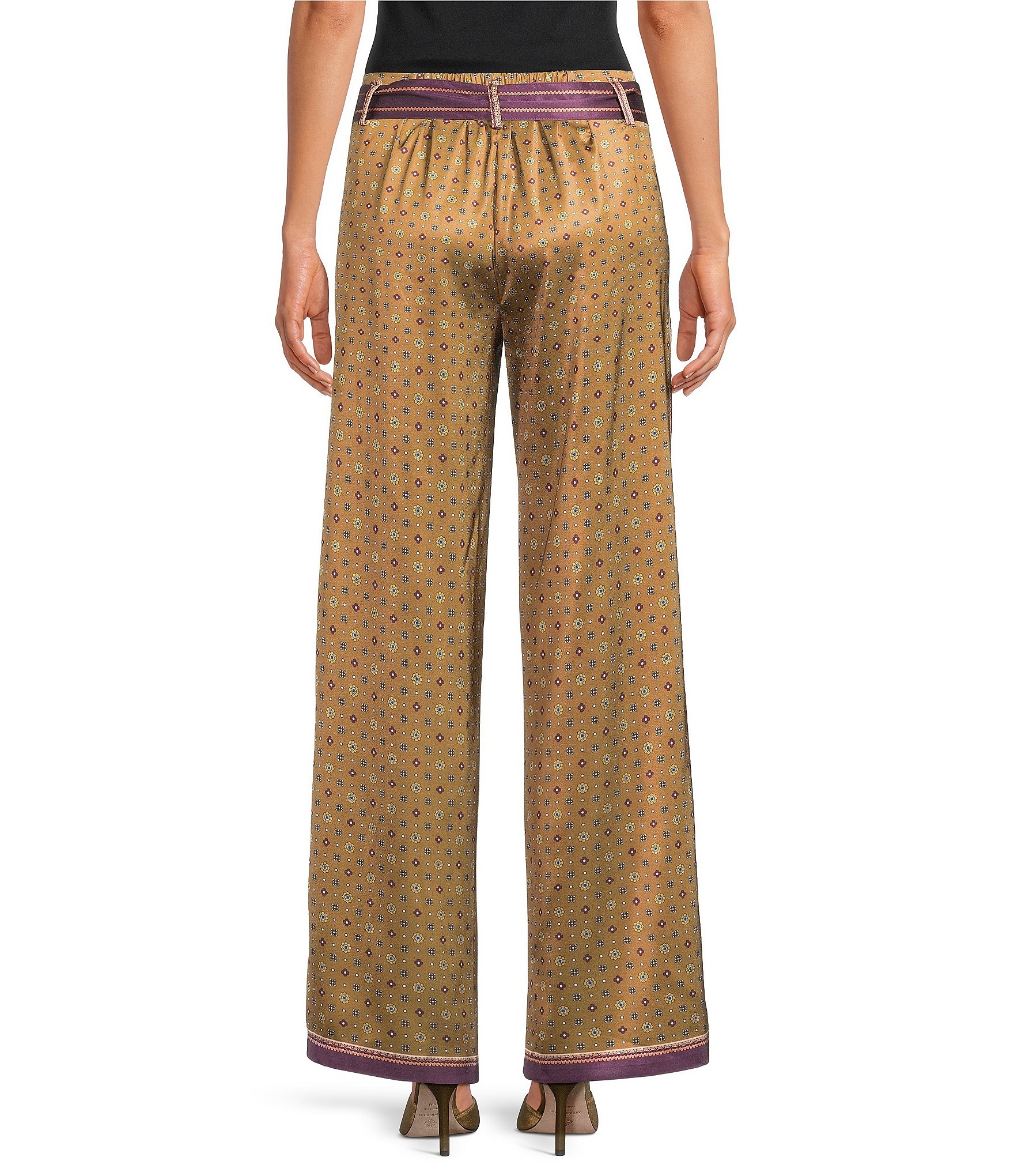 Current Air Satin Polka Dot Print Flat Front Wide Leg Ankle Length Coordinating Pants