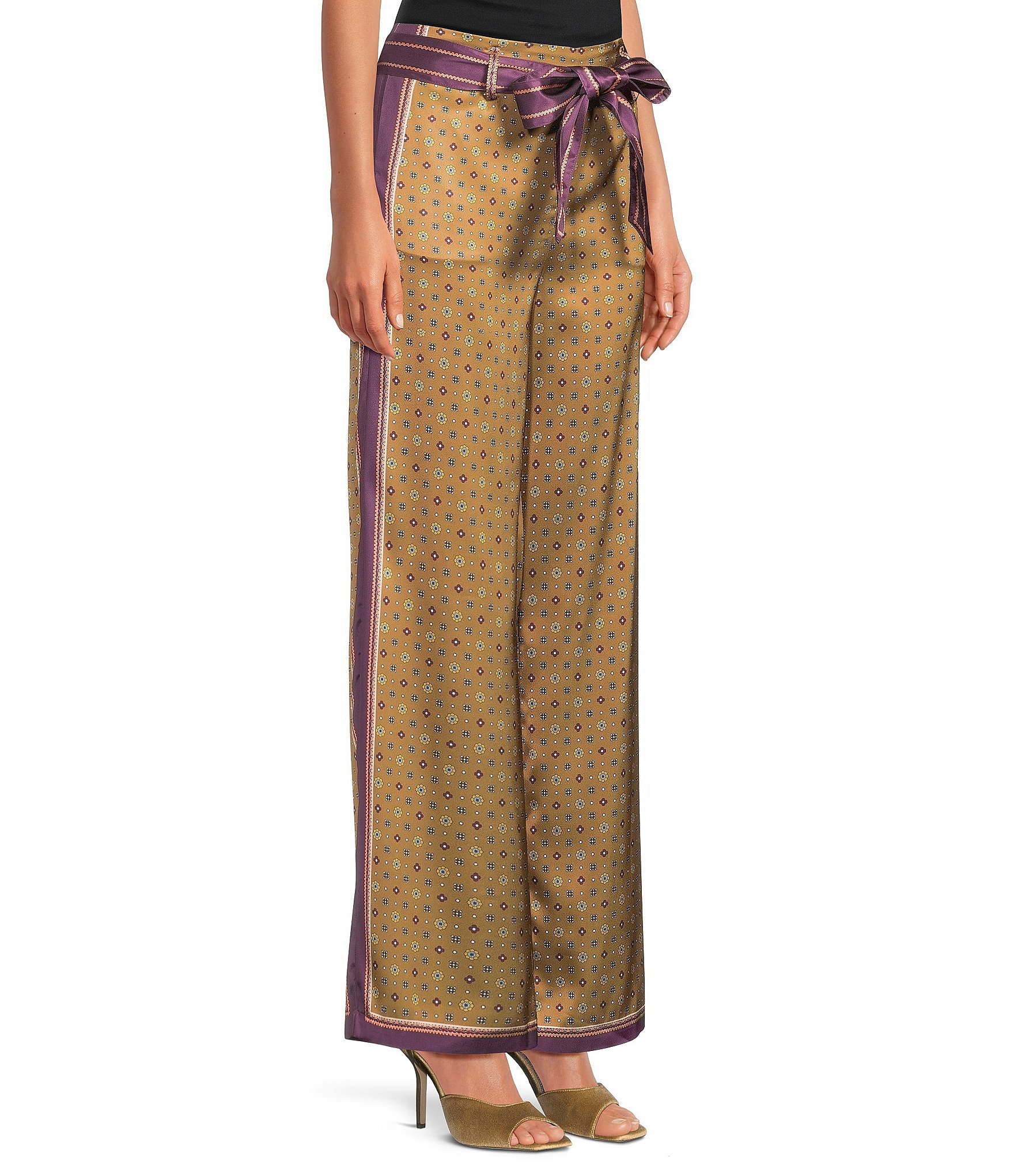 Current Air Satin Polka Dot Print Flat Front Wide Leg Ankle Length Coordinating Pants