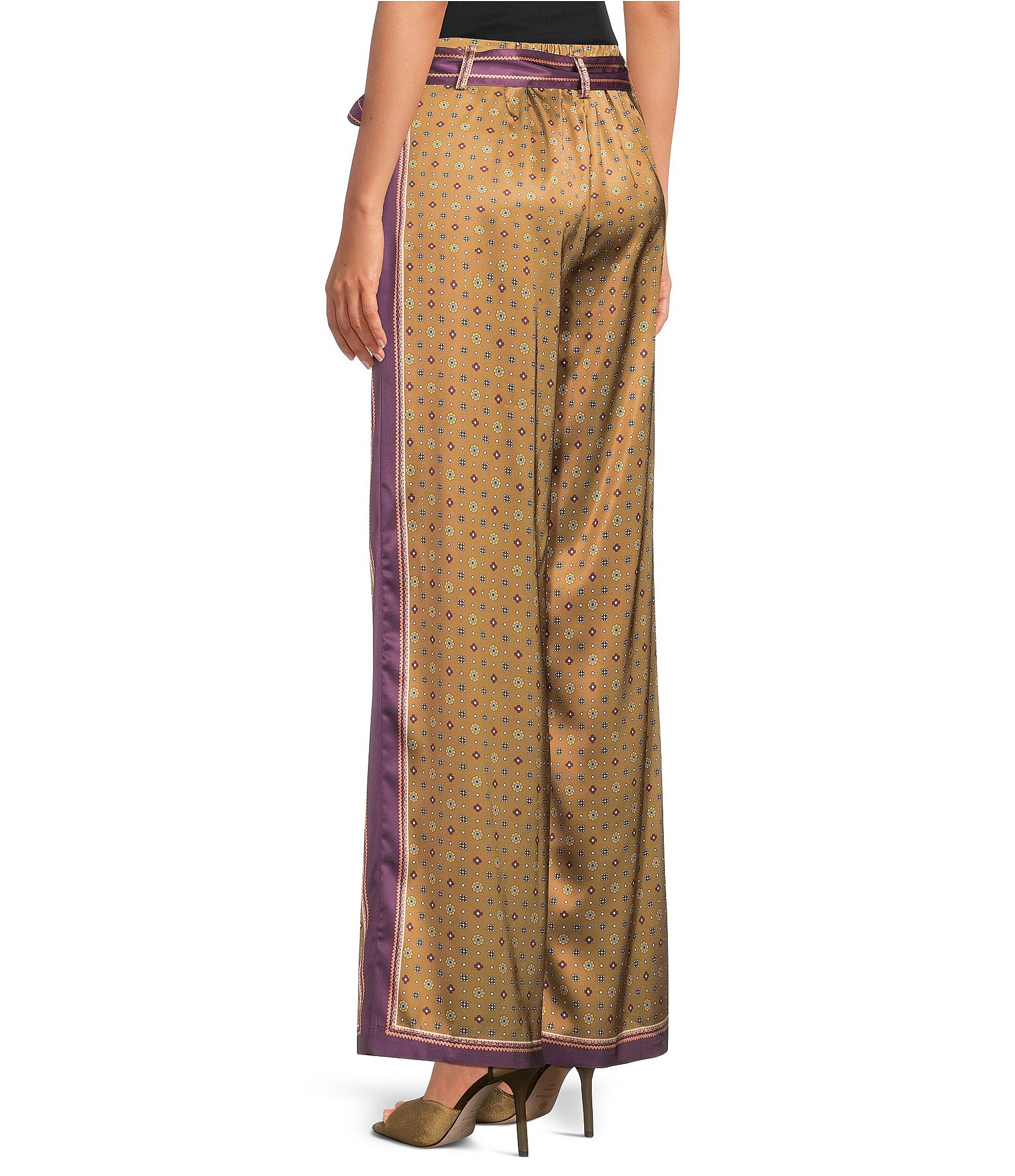 Current Air Satin Polka Dot Print Flat Front Wide Leg Ankle Length Coordinating Pants