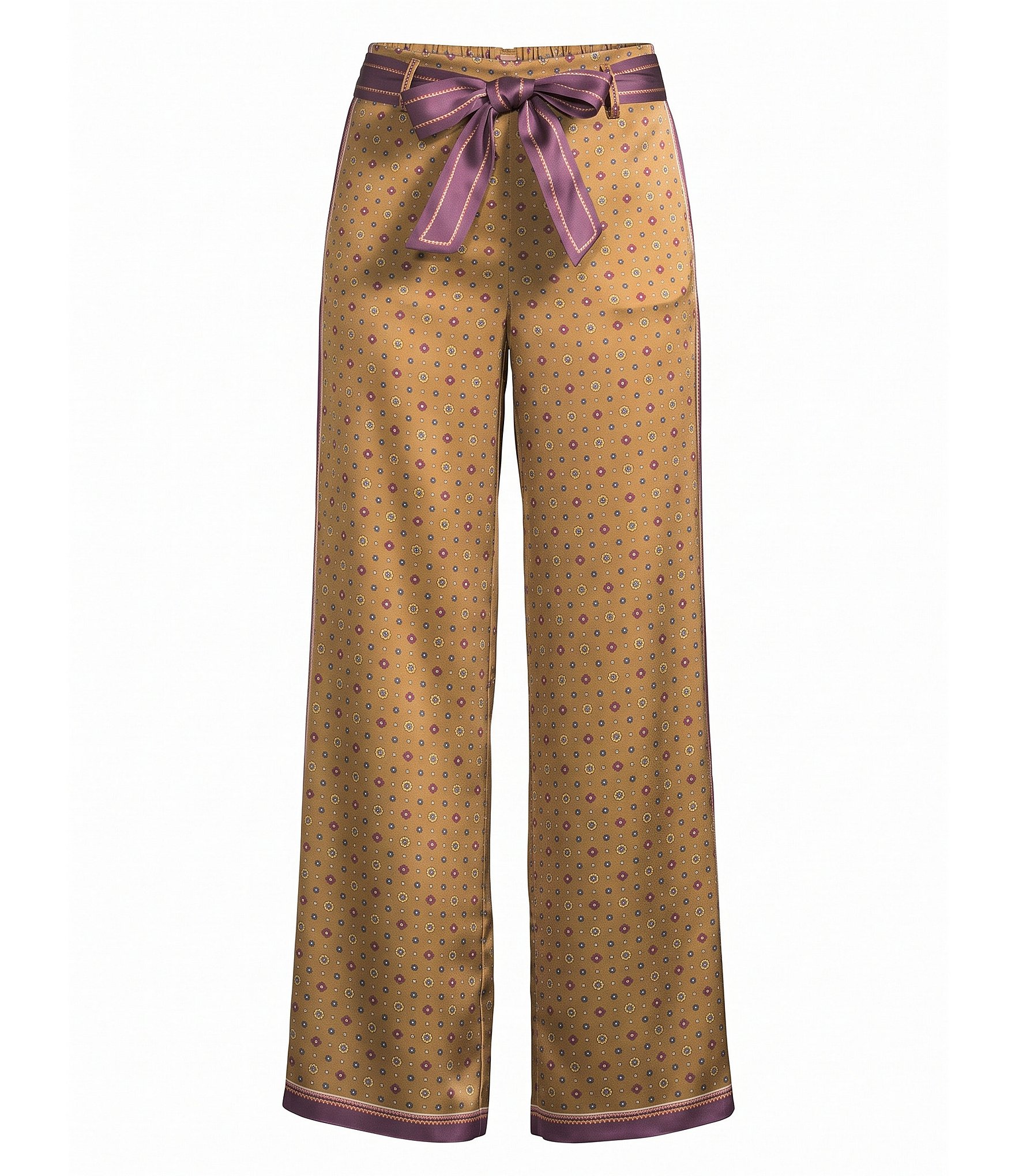 Current Air Satin Polka Dot Print Flat Front Wide Leg Ankle Length Coordinating Pants