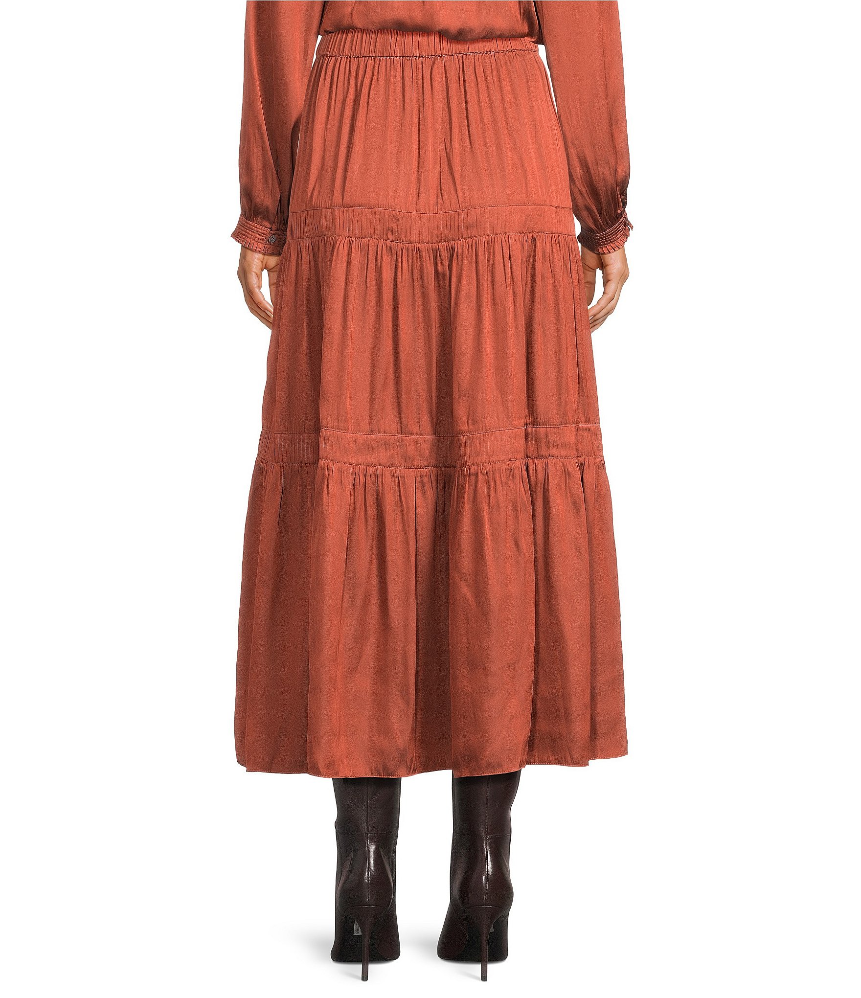 Current Air Tiered A-Line Pull-On Midi Skirt