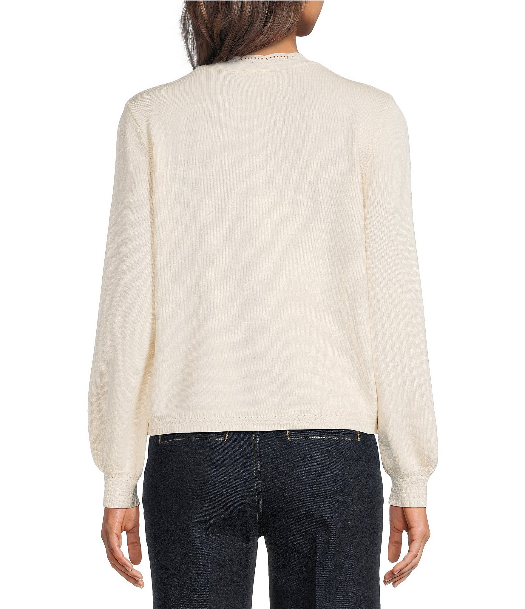 Current Air Woven Crew Neck Long Sleeve Sweater Cardigan