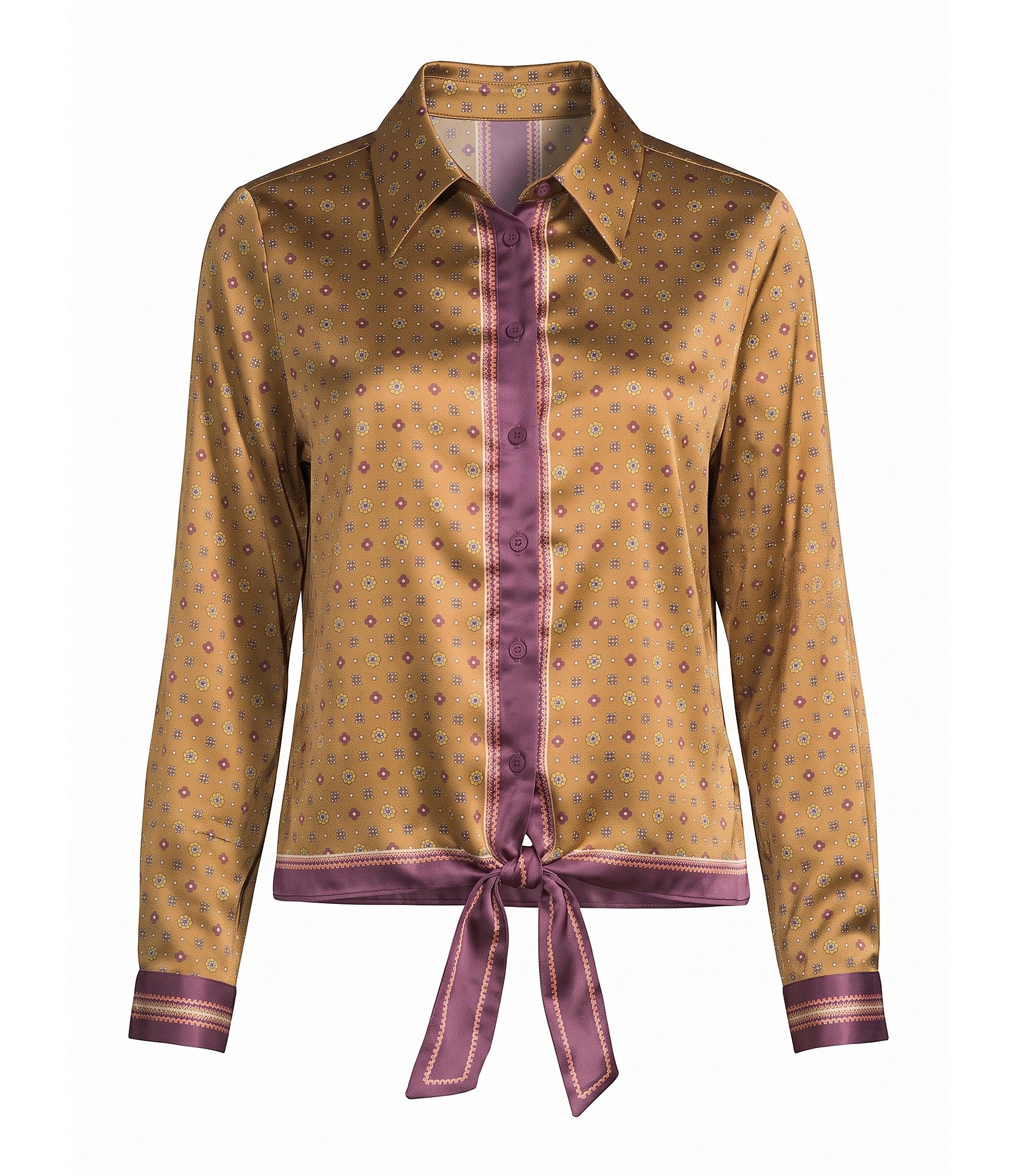 Current Air Woven Satin Polka Dot Print Point Collar Button Down Cape Coordinating Blouse