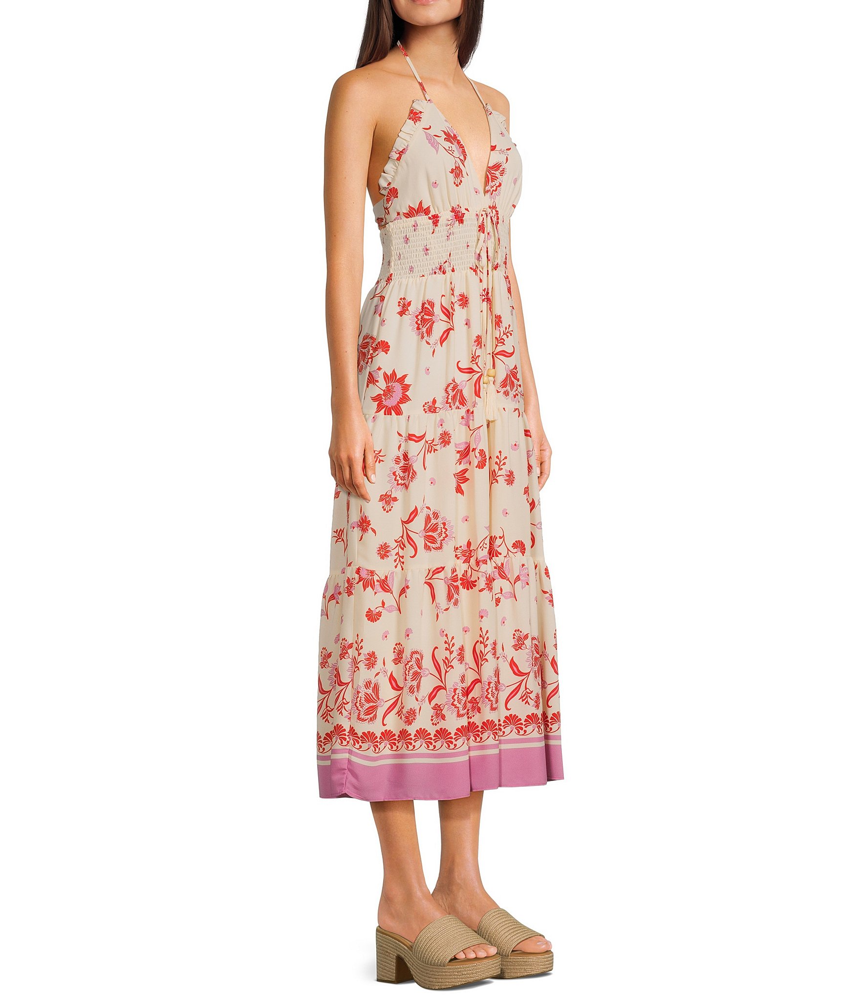 C&V Chelsea & Violet Floral Border Printed Halter Midi Dress