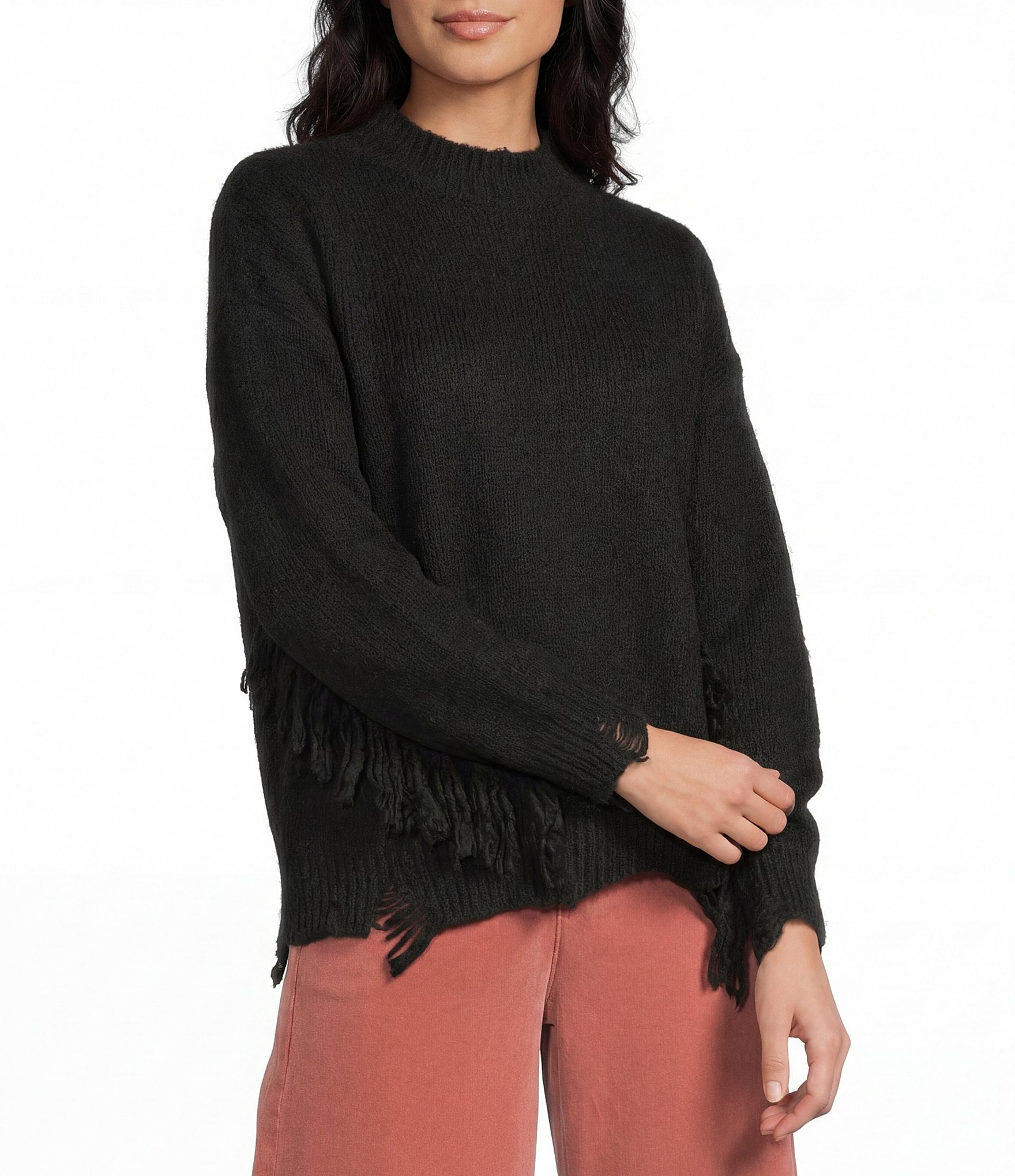 C&V Chelsea & Violet Fringe Long Sleeve Sweater