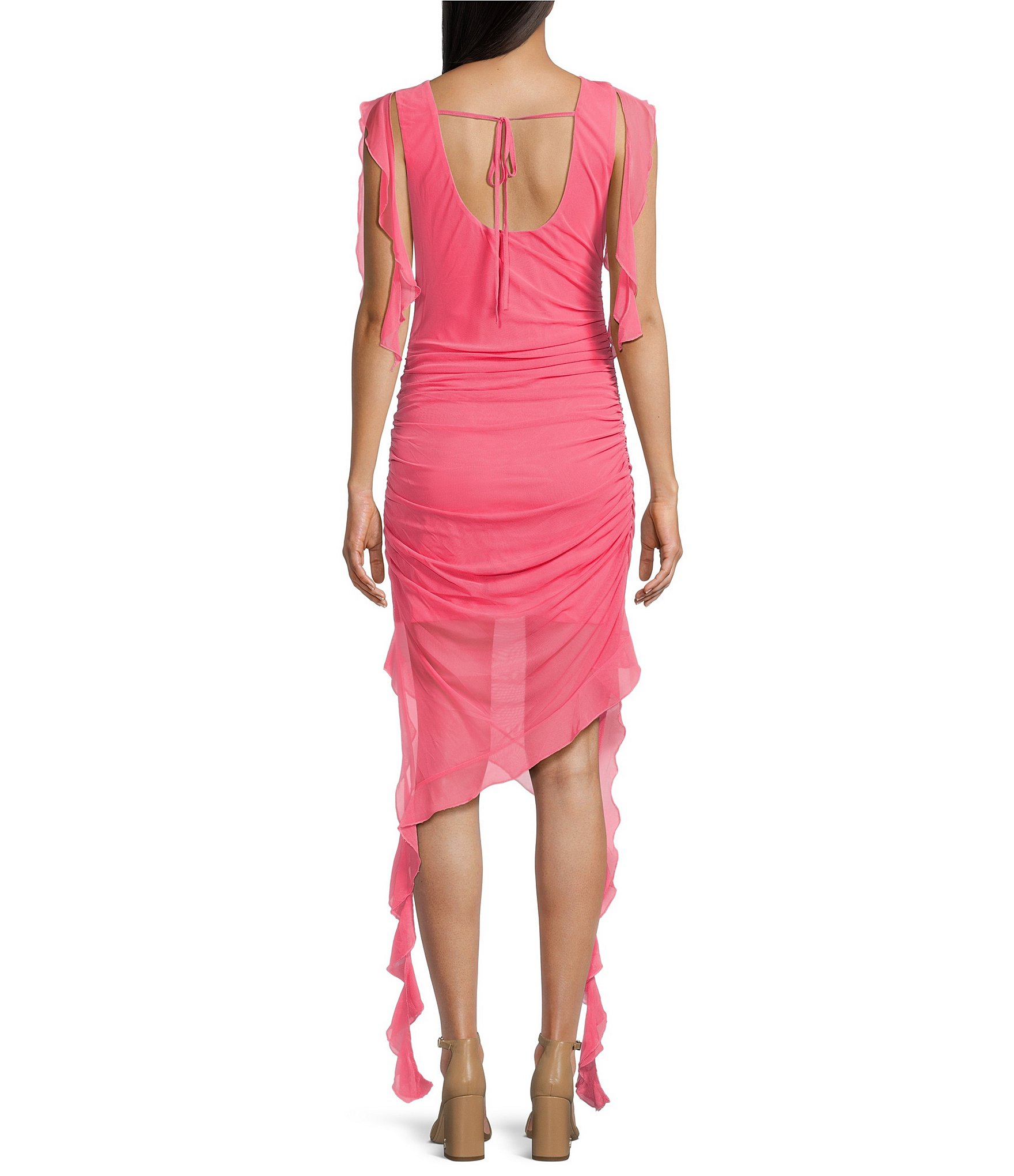 C&V Chelsea & Violet Long Sleeve Mesh Rosette Midi Dress