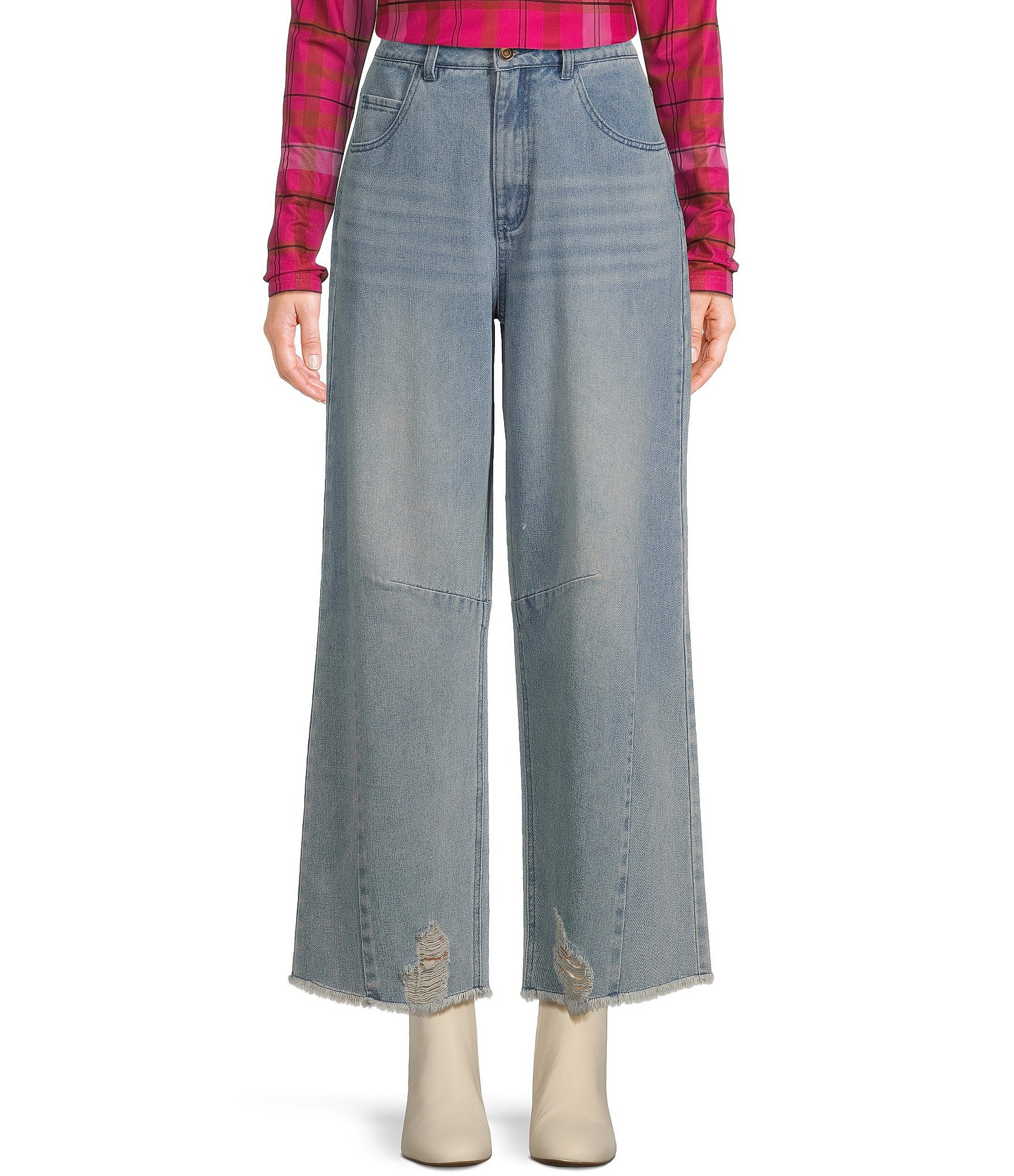 C&V Chelsea & Violet Raw Edge Frayed Hem Wide Leg Denim