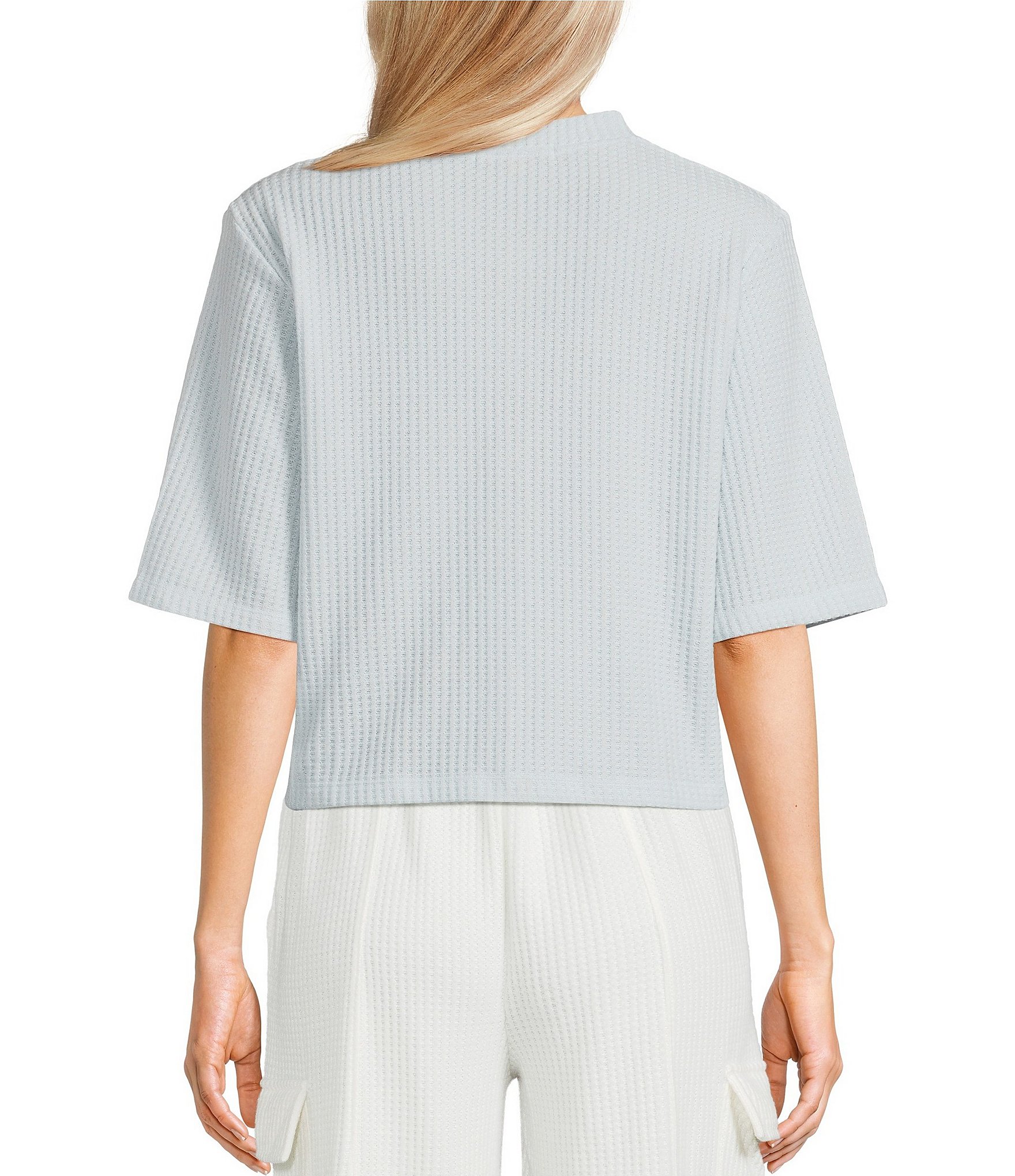 C&V Chelsea & Violet Short Sleeve Button-Front Short Sleeve Waffle Cardigan