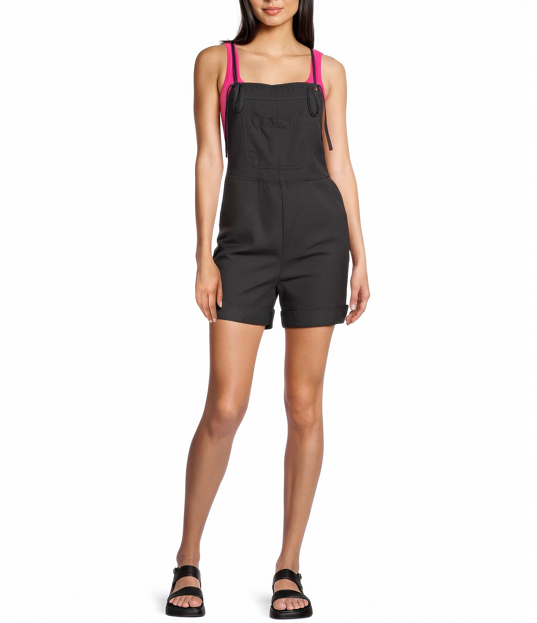 C&V Chelsea & Violet Square Neck Sleeveless Washed Twill Shortall