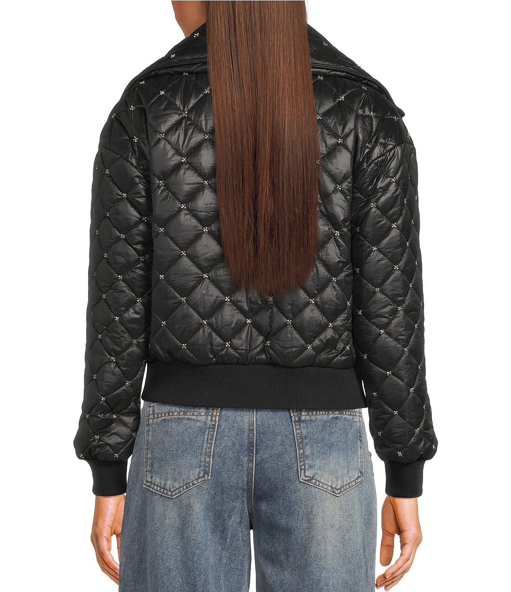 C&V Chelsea & Violet Zip Up Front Beaded Quilted Puffer Jacket