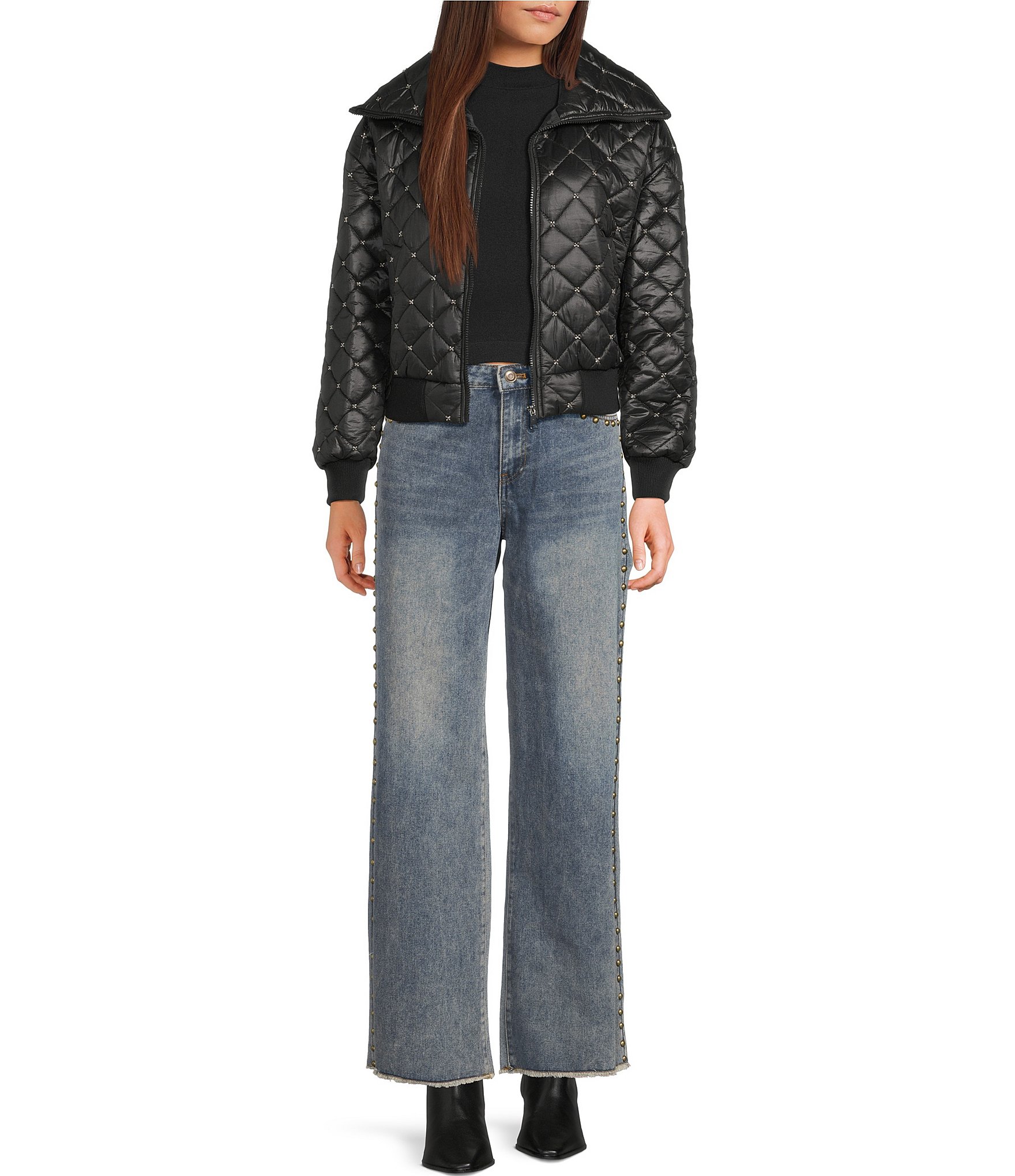 C&V Chelsea & Violet Zip Up Front Beaded Quilted Puffer Jacket