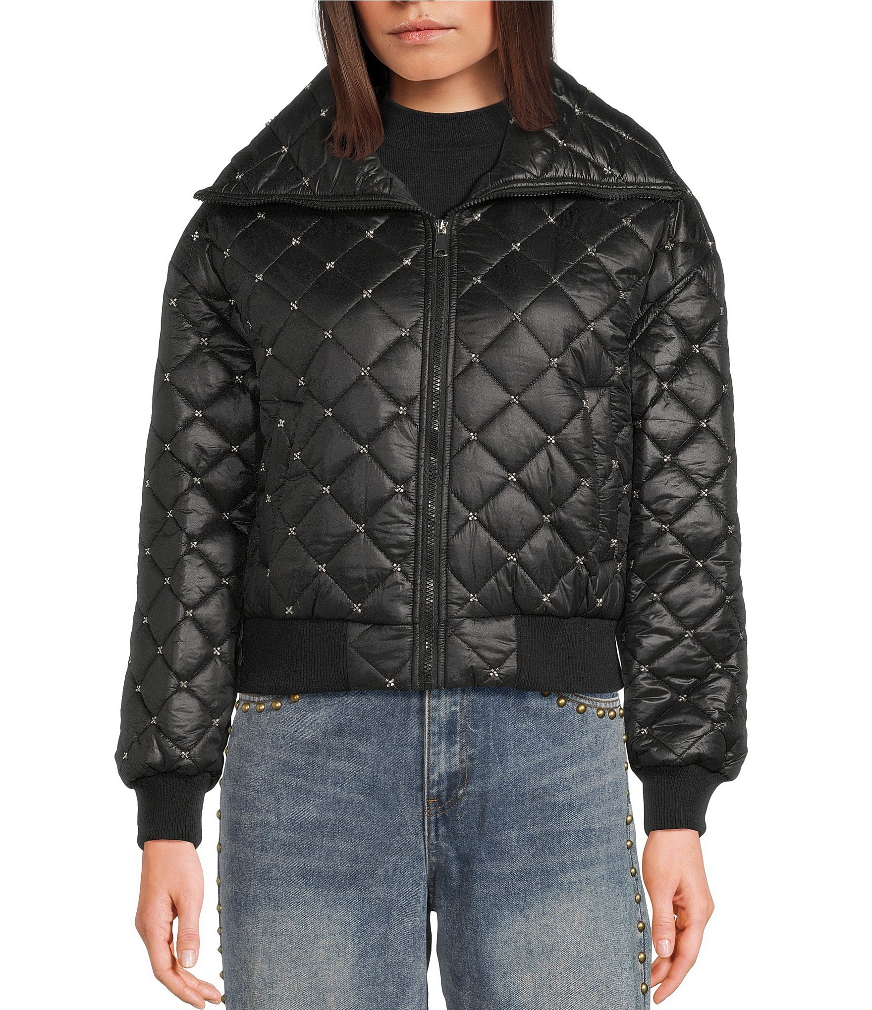 C&V Chelsea & Violet Zip Up Front Beaded Quilted Puffer Jacket
