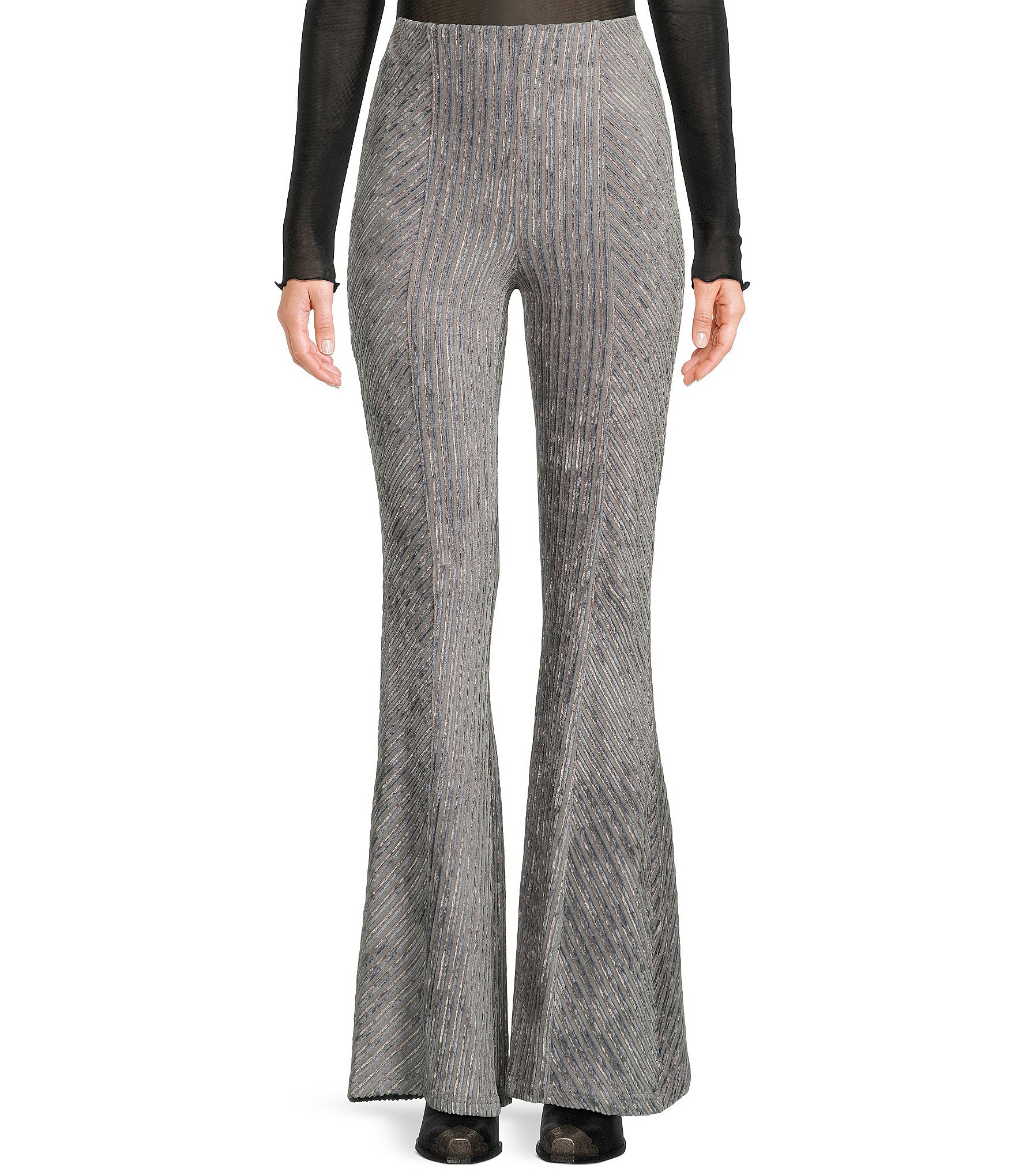 FREE PEOPLE Velvet SO CHARMING Ribbed Pullon Flare Pant – Silver Accents