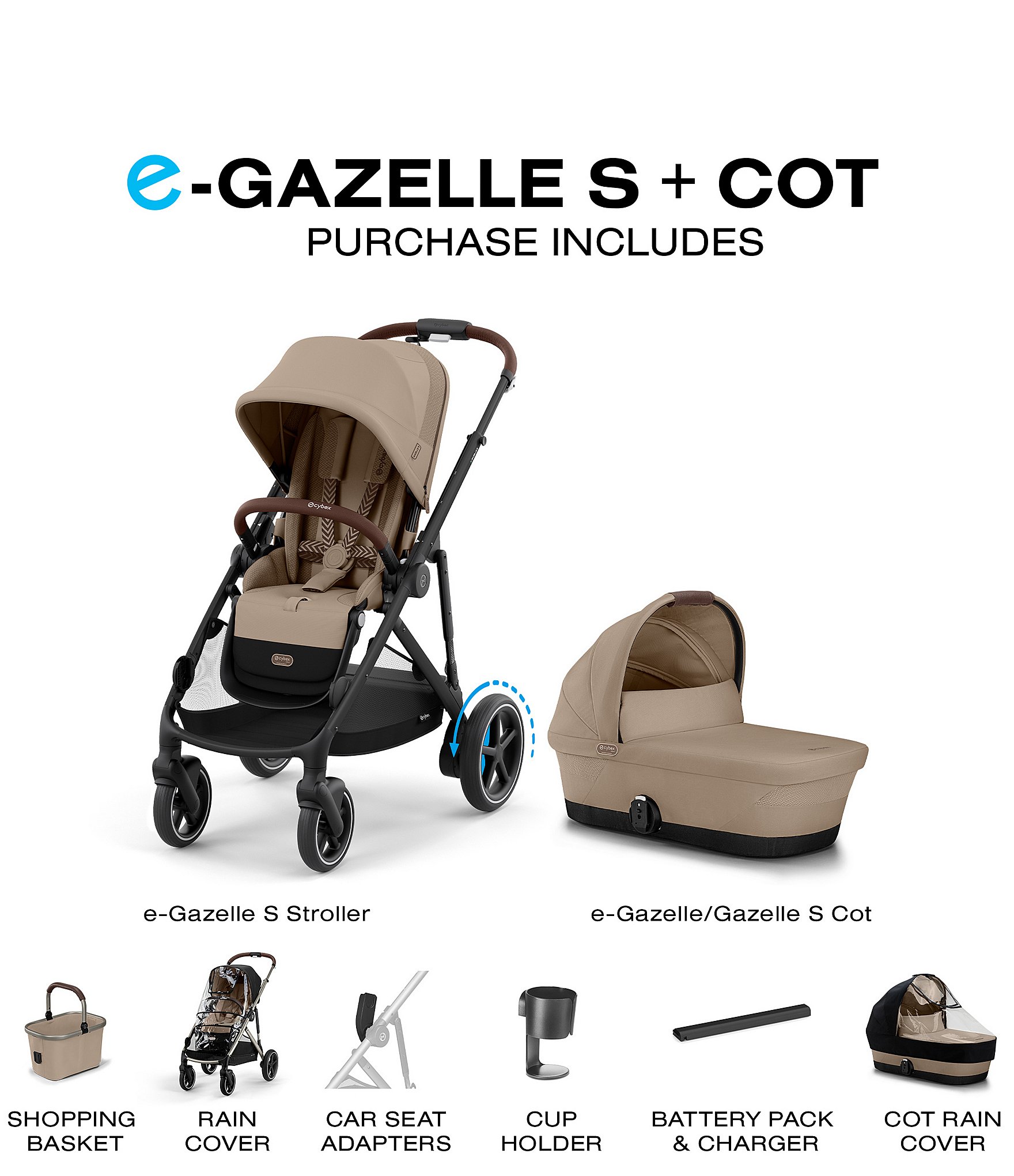Cybex e-Gazelle S Stroller + Gazelle S Cot Bundle