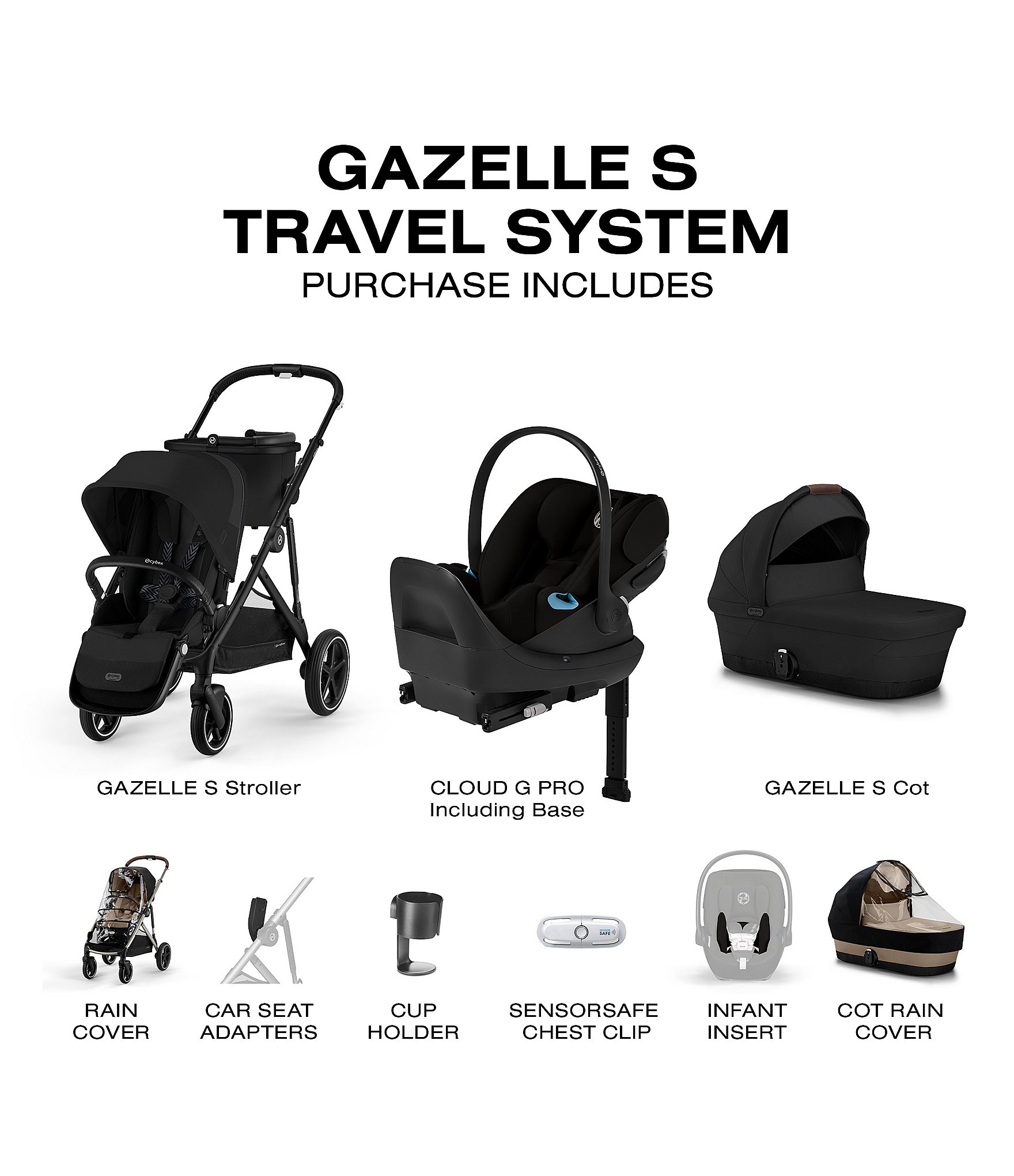 Cybex Gazelle S Stroller + Gazelle S Cot + Cloud G Pro Travel System