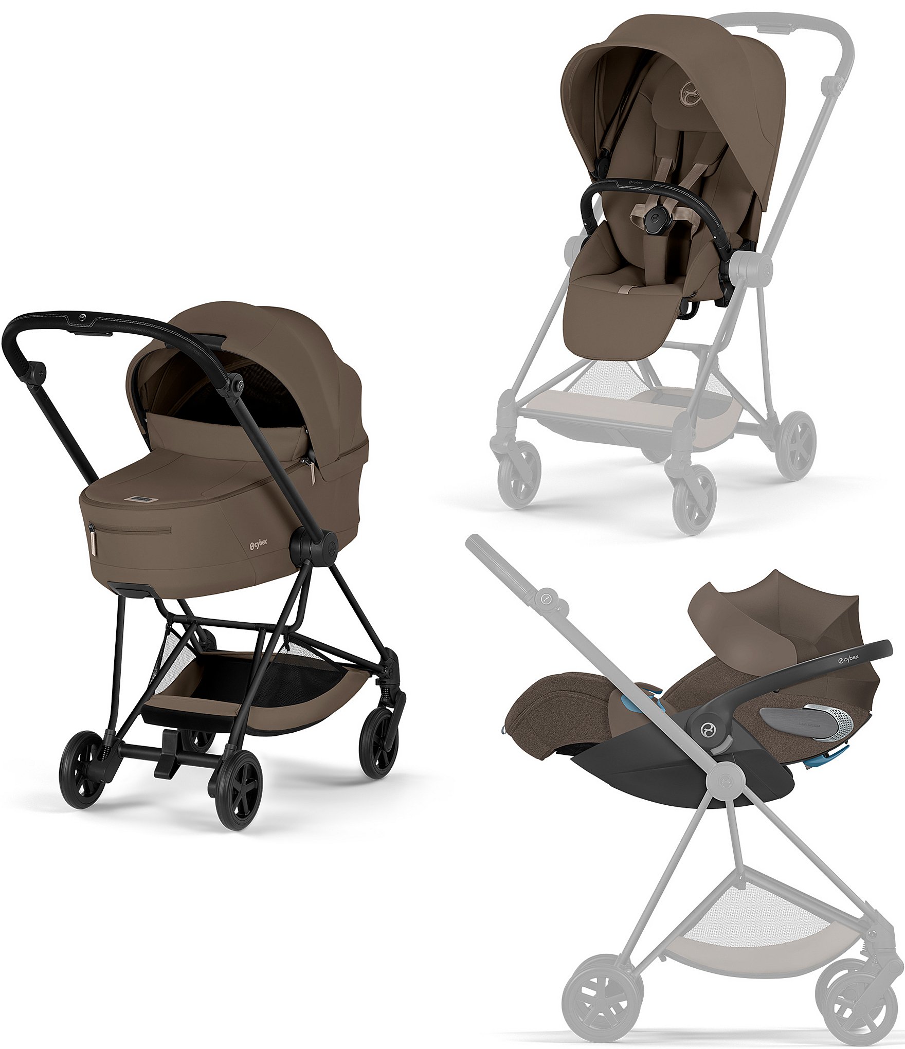 Cybex MIOS Stroller + CLOUD T Infant Car Seat + MIOS Fold Lux Carry Cot - Travel System Bundle