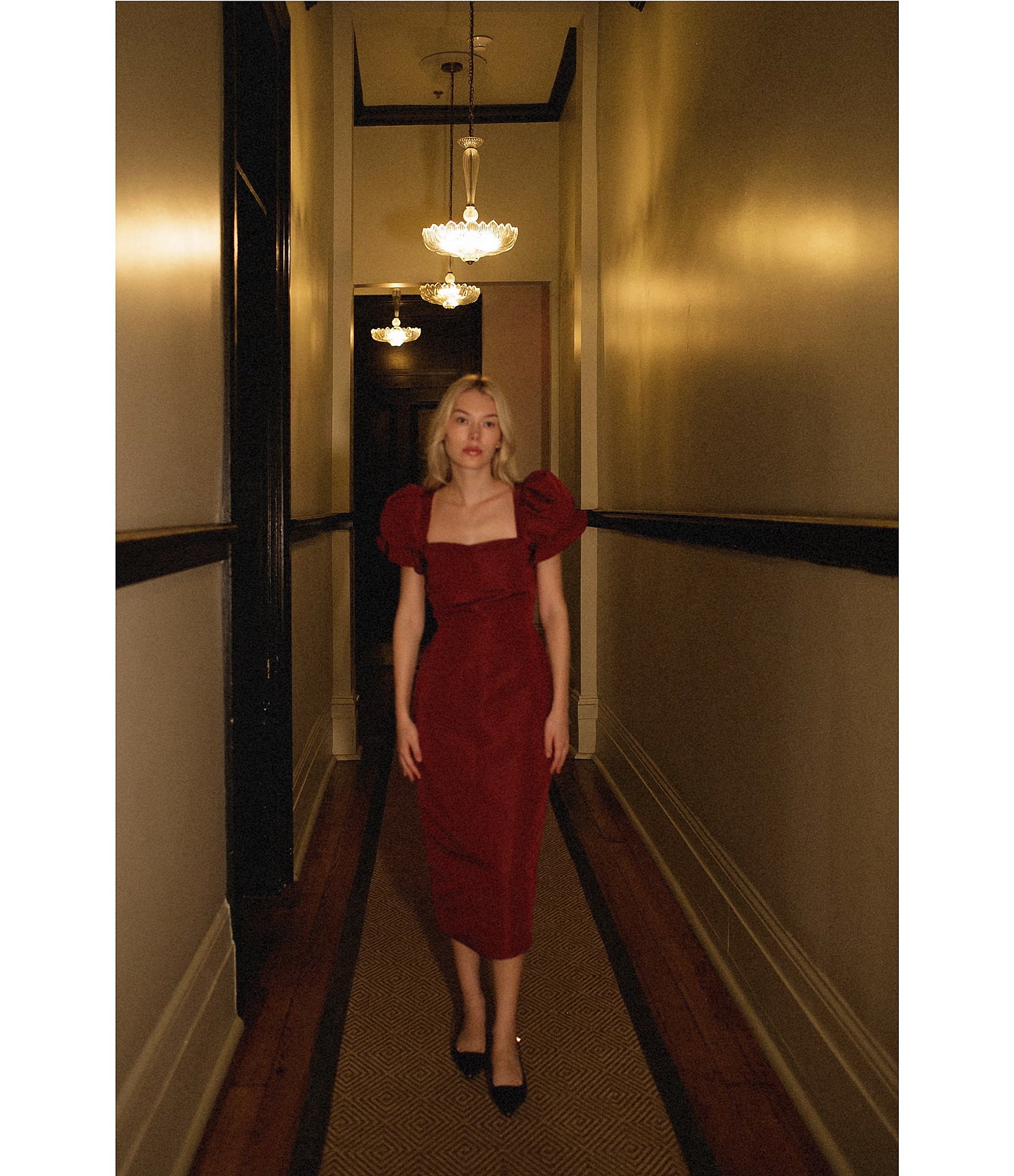 Damaris Bailey Rose Square Neck Silk Midi Dress