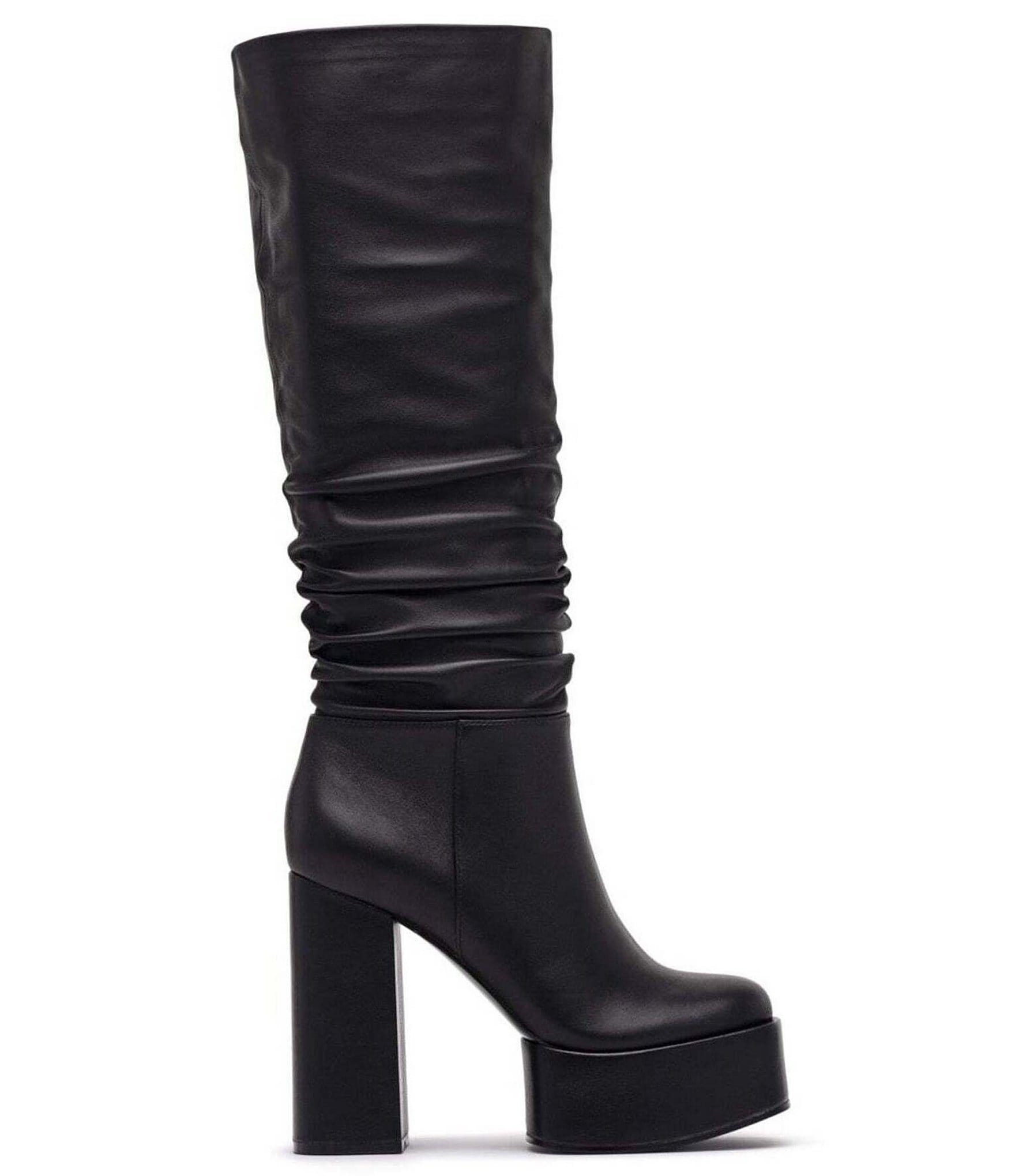 D'Amelio Footwear Rosela Leather Platform Block Heel Slouch Tall Boots