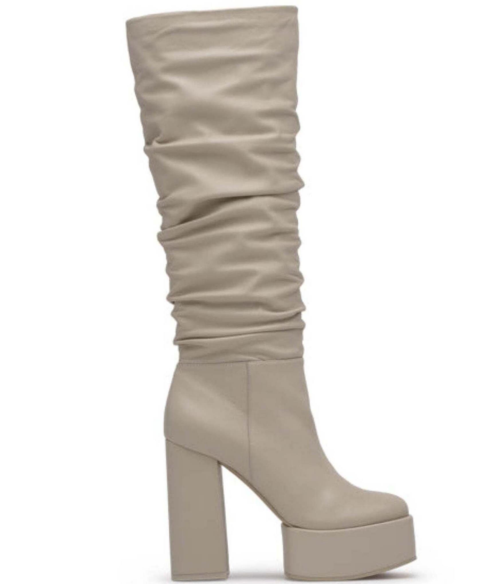 D'Amelio Footwear Rosela Leather Platform Block Heel Slouch Tall Boots