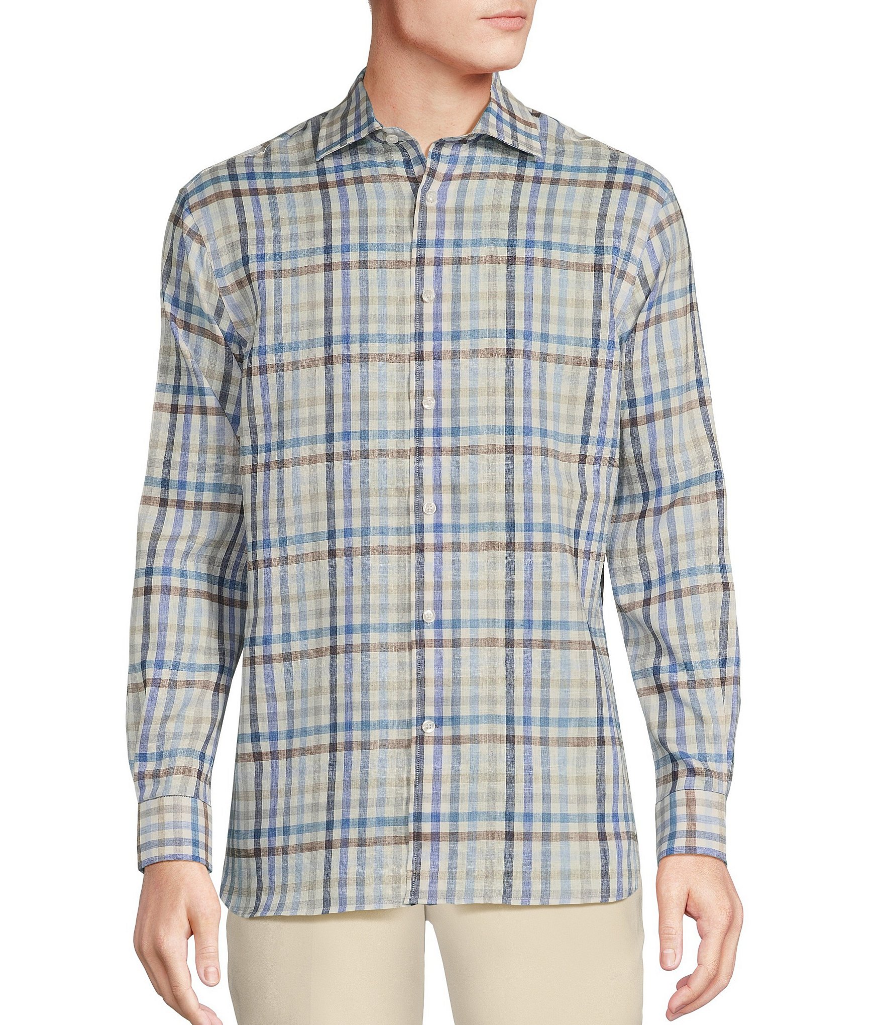 Daniel Cremieux Signature Label Albini Linen Checked Long Sleeve Woven Shirt