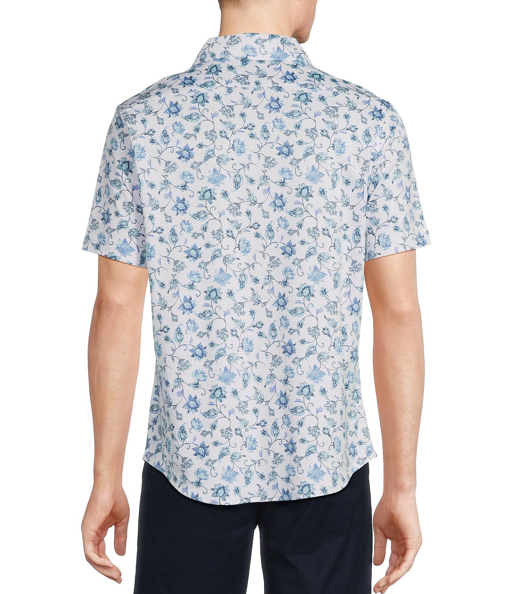 Daniel Cremieux Signature Label Floral Print Cotton Interlock Short Sleeve Coatfront Shirt