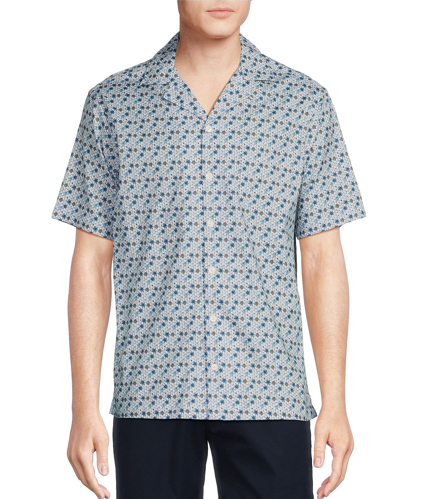 Daniel Cremieux Signature Label Floral Print Lyocell-Cotton Short Sleeve Woven Camp Shirt