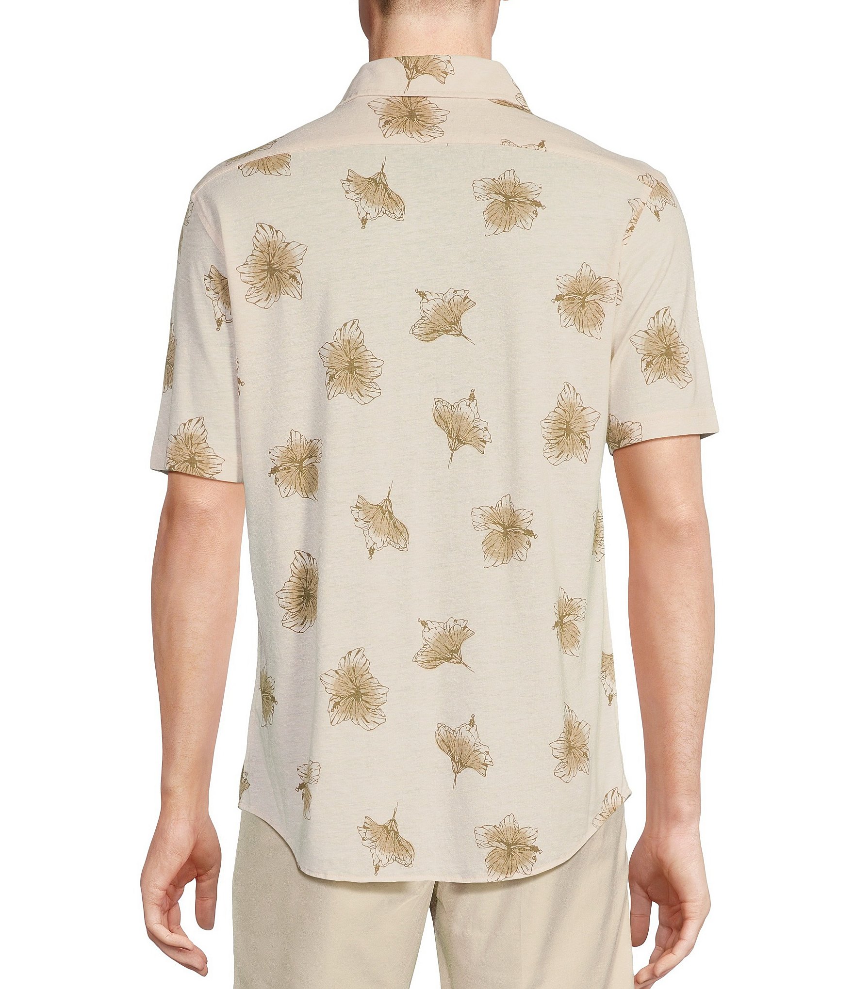 Daniel Cremieux Signature Label Floral Printed Jersey Jacquard Short Sleeve Coatfront Shirt