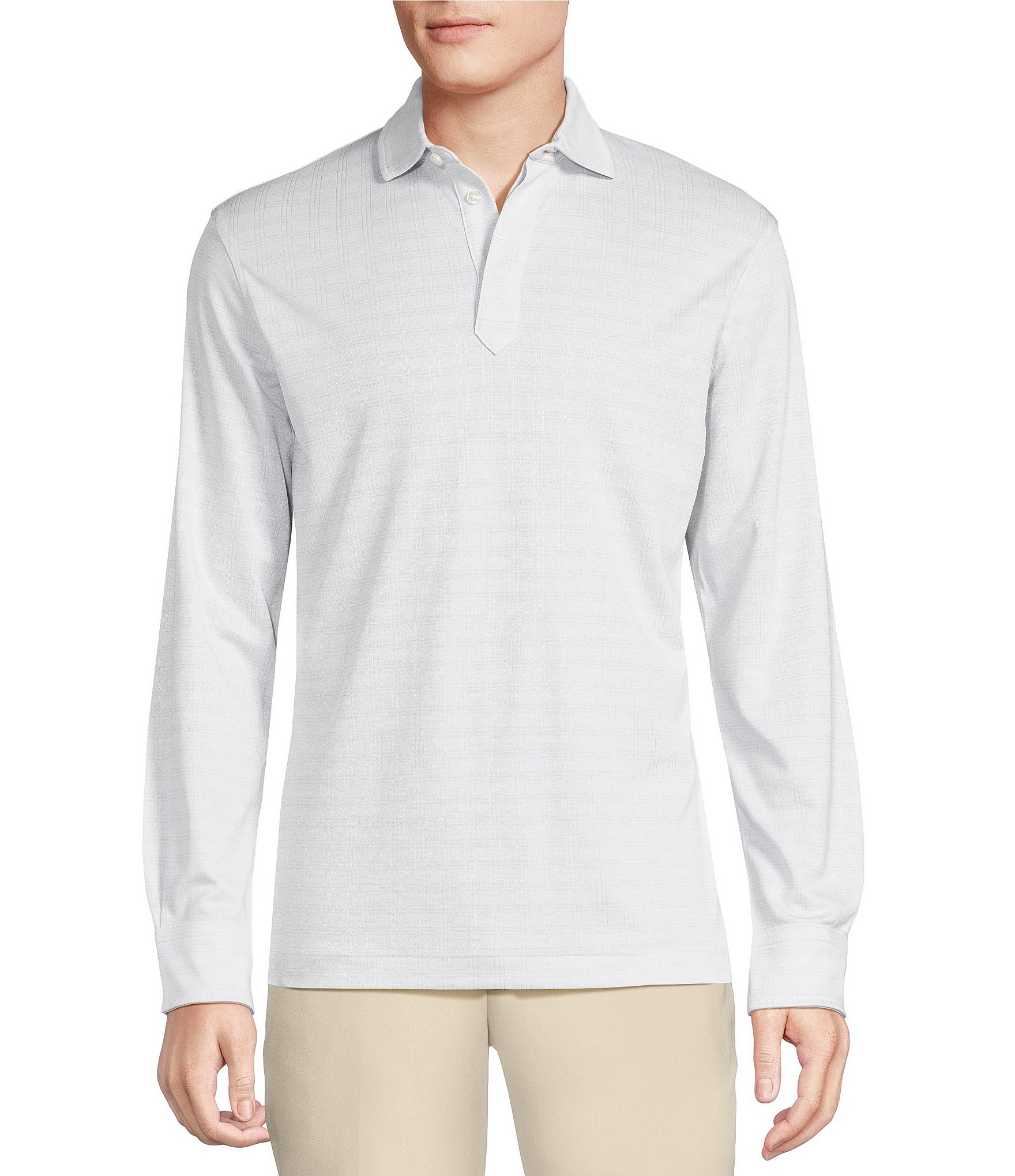 Daniel Cremieux Signature Label Jacquard Grid Long Sleeve Polo Shirt ...