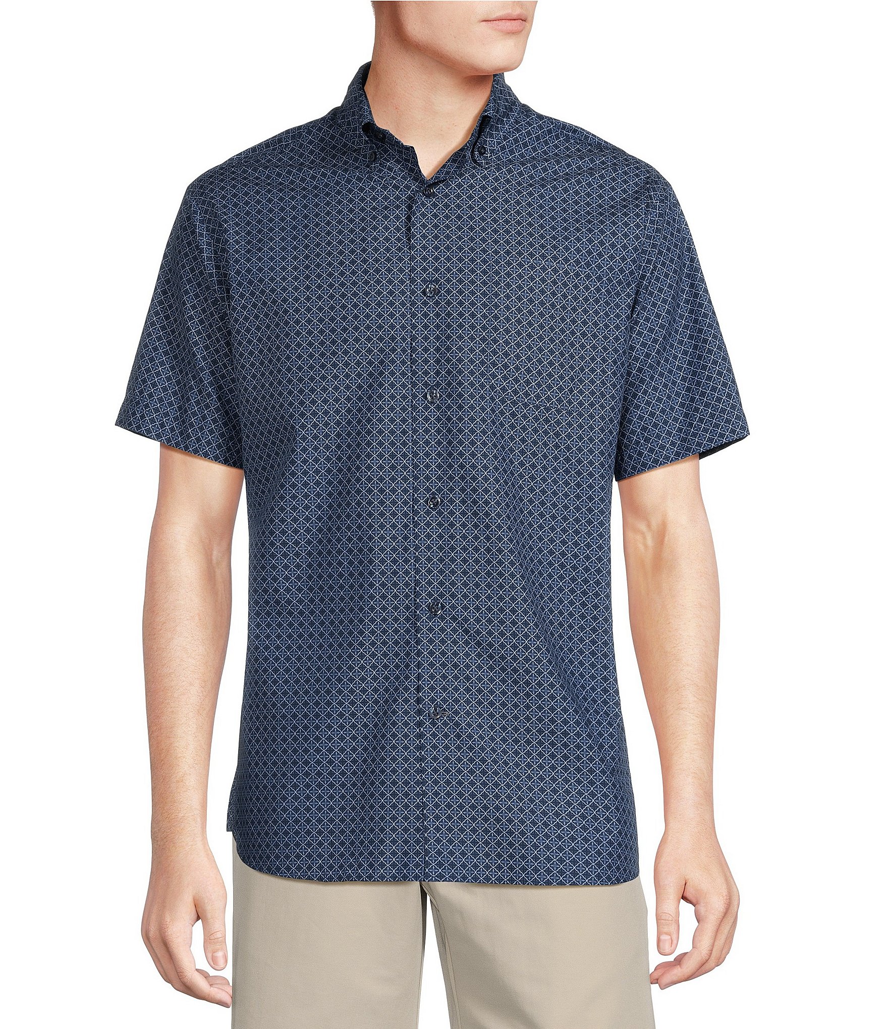 Daniel Cremieux Signature Label Medallion Print Poplin Short Sleeve Woven Shirt