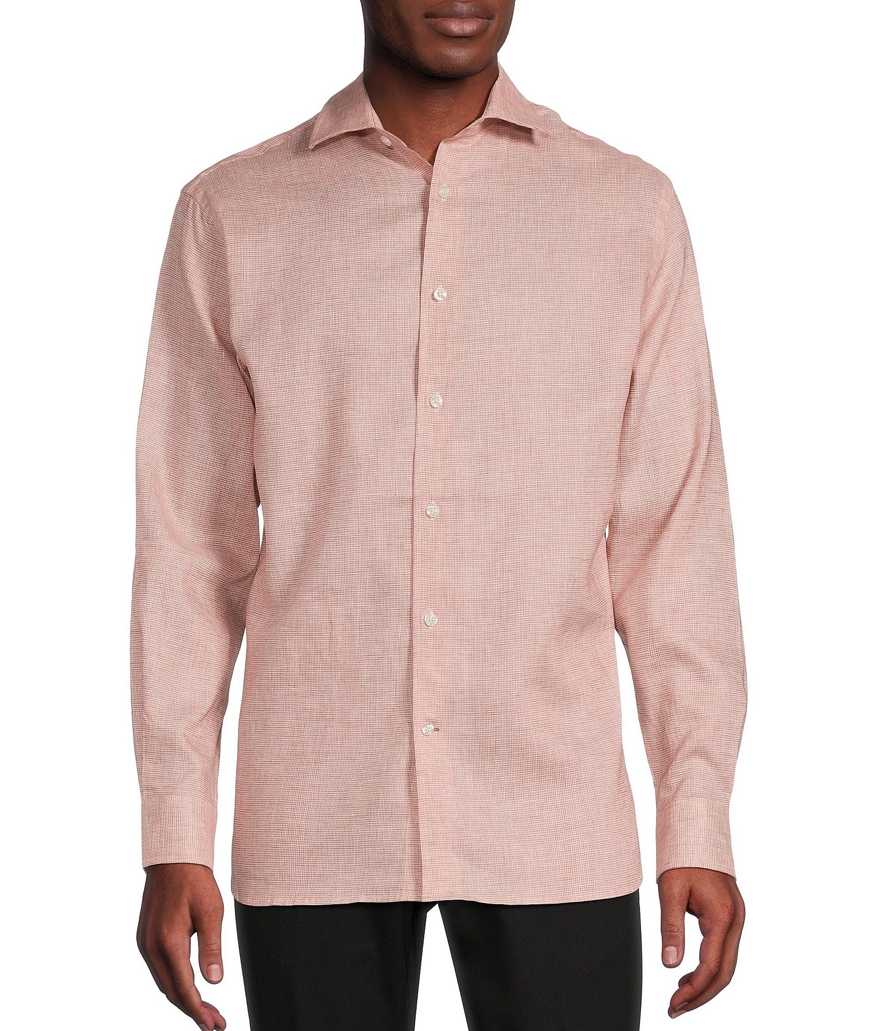 Daniel Cremieux Signature Label Mini-Checked Albini Linen Long Sleeve Woven Shirt