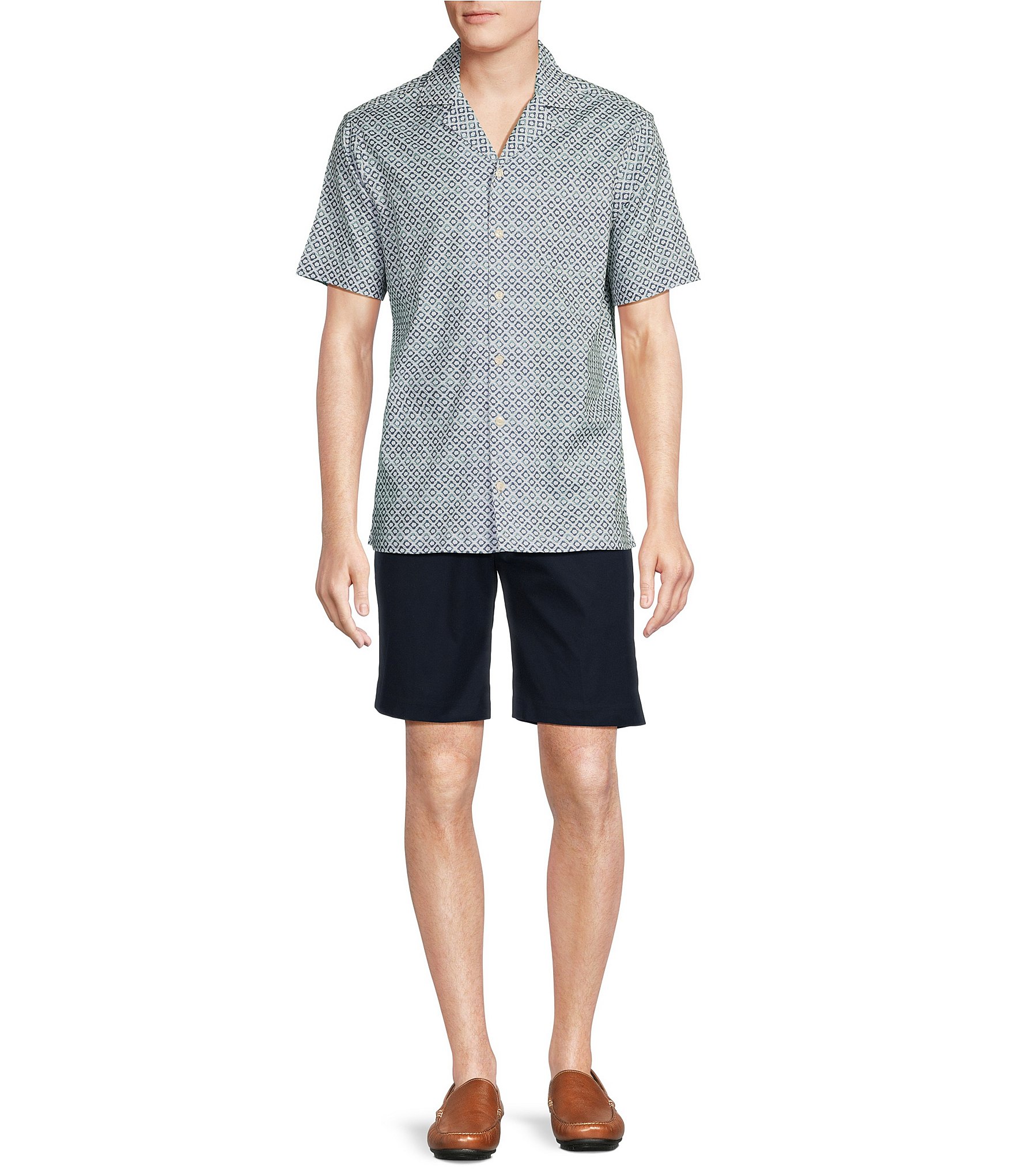 Daniel Cremieux Signature Label Mosaic Lyocell-Cotton Short Sleeve Woven Camp Shirt