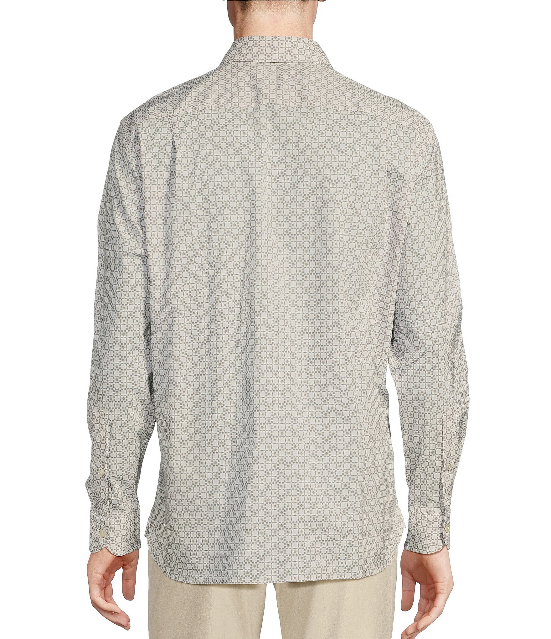 Daniel Cremieux Signature Label Sateen Tile Print Long Sleeve Woven Shirt