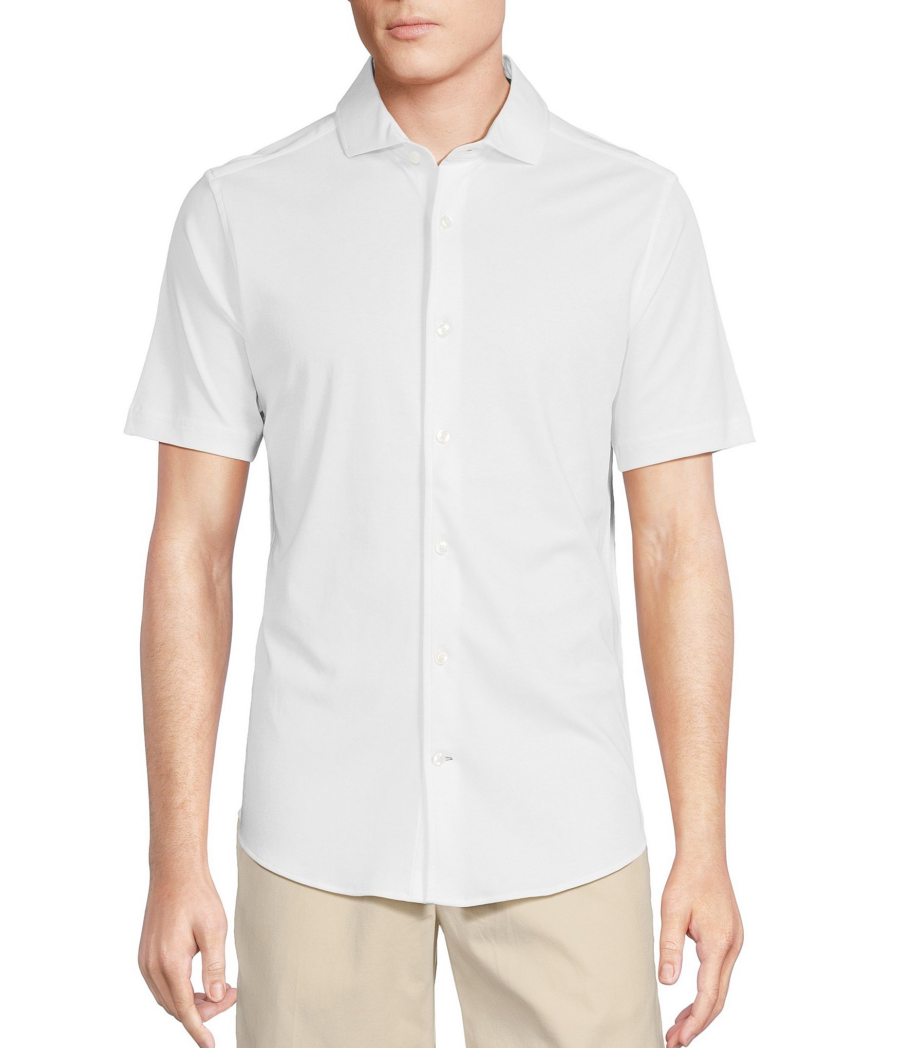 Daniel Cremieux Signature Label Solid Cotton Interlock Short Sleeve Coatfront Shirt