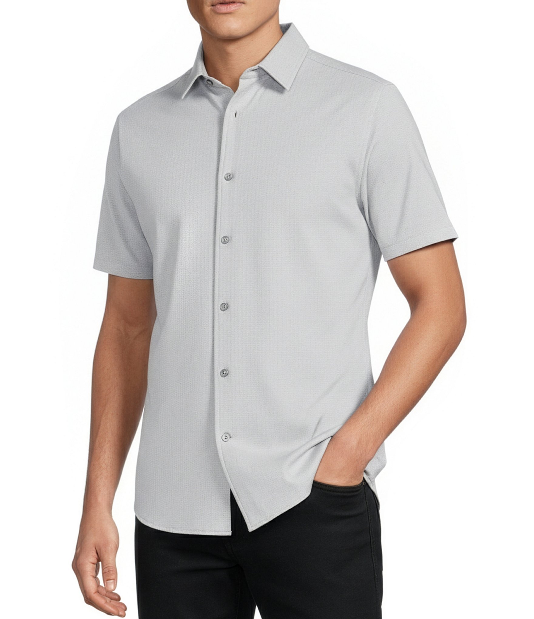 Daniel Cremieux Signature Label Solid Pima Cotton Short Sleeve Coat Front Shirt