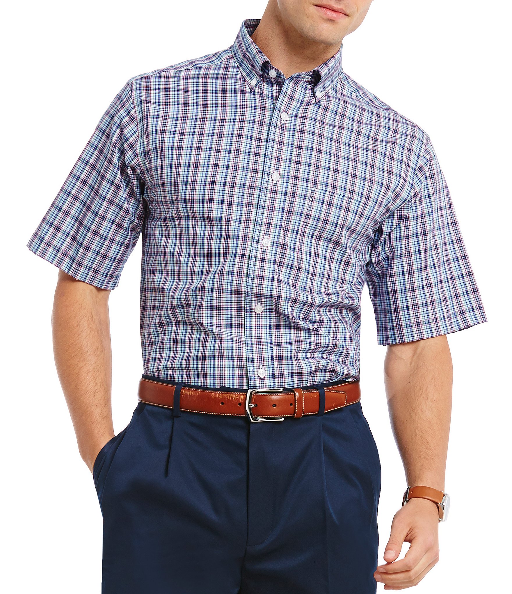 Daniel Cremieux Signature Pinpoint Plaid Short-Sleeve Woven Shirt ...