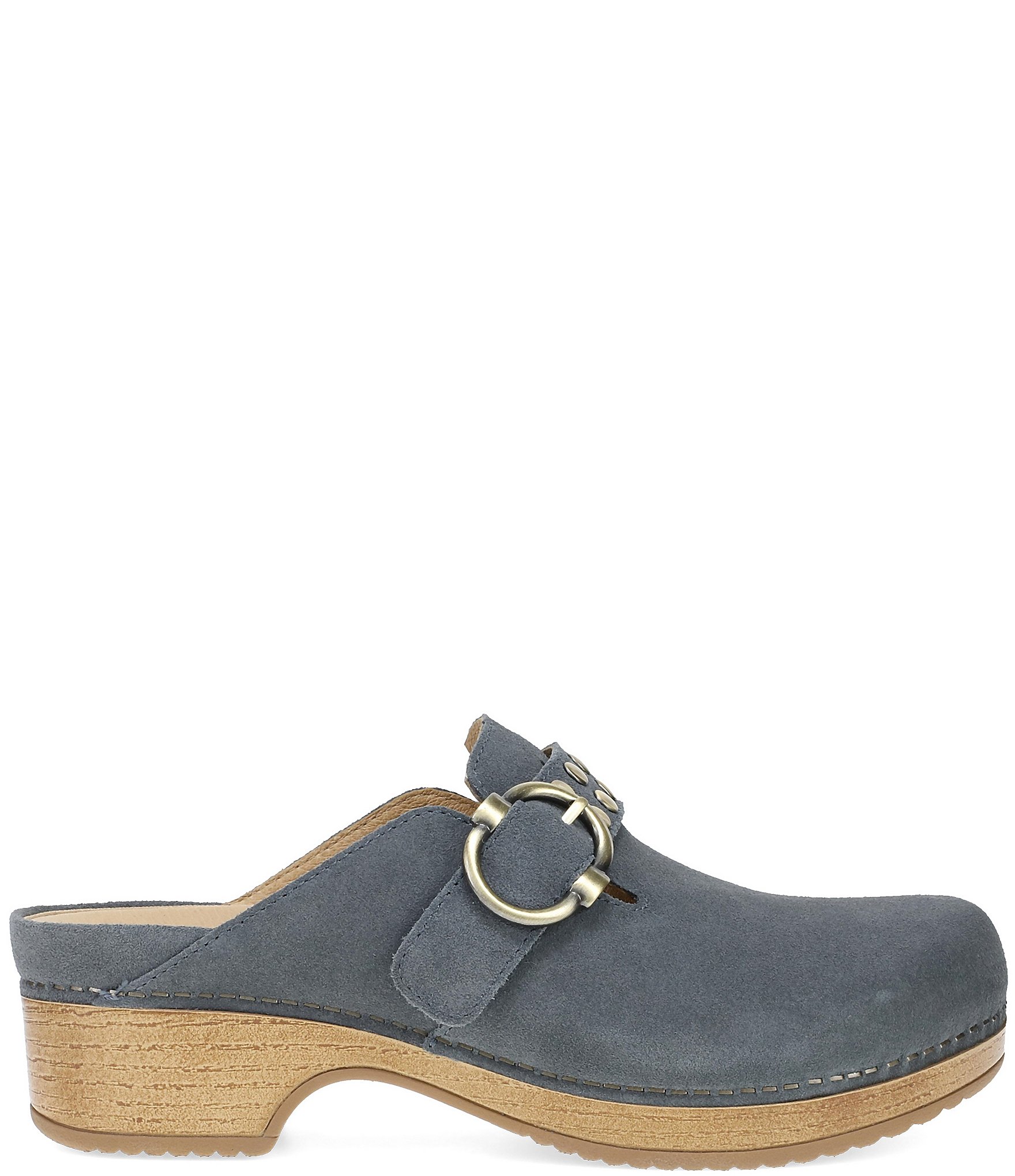 Dansko Branson Suede Studded Buckle Slip On Clogs