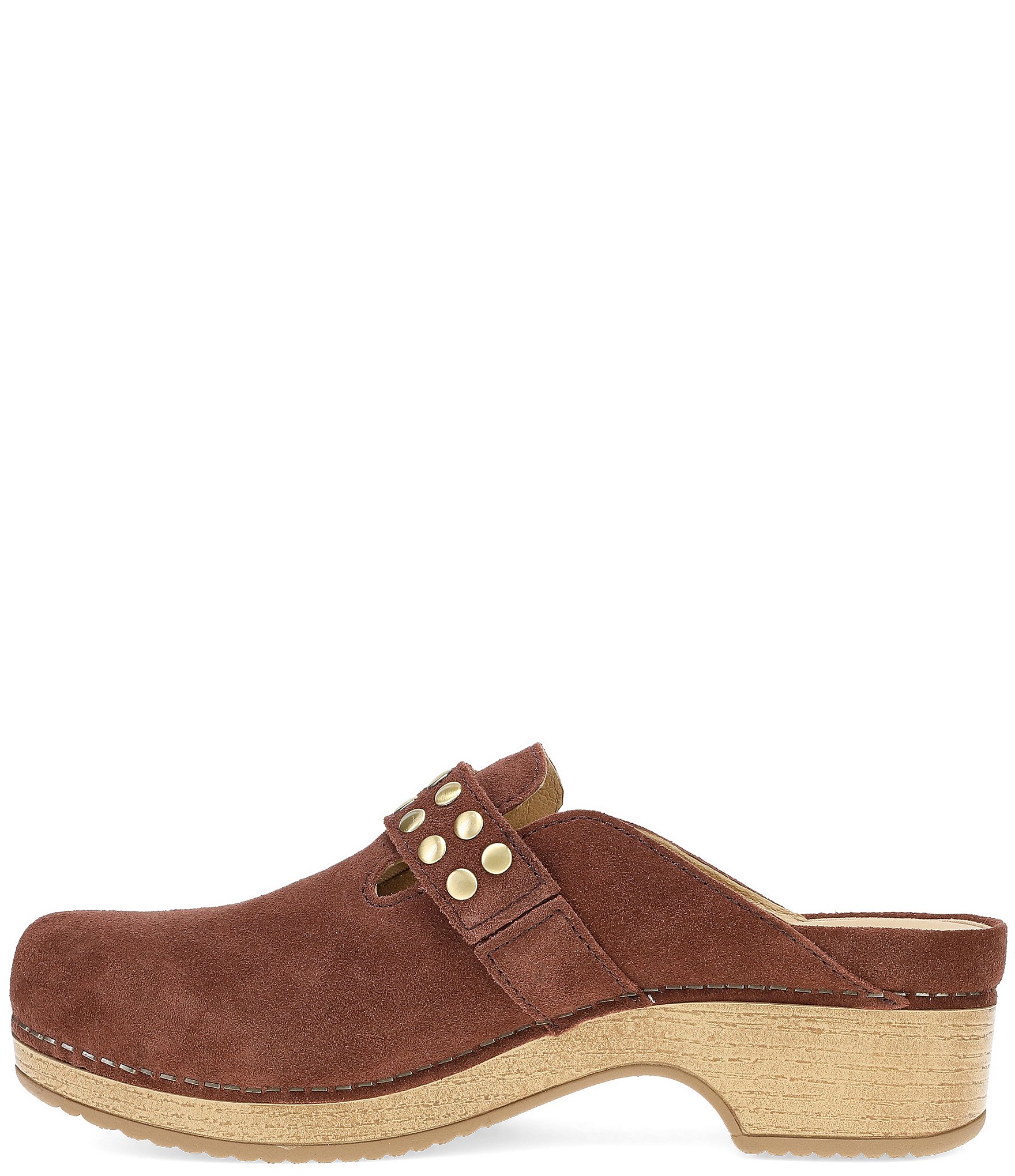 Dansko Branson Suede Studded Buckle Slip On Clogs
