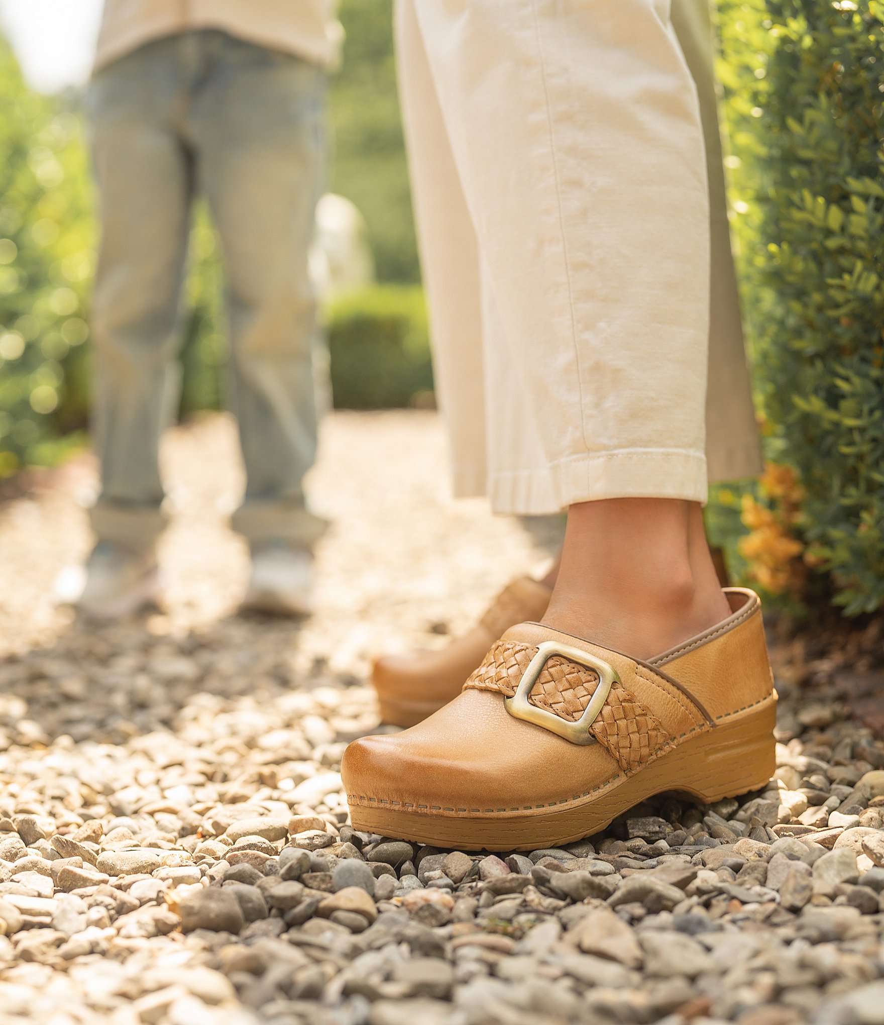 Dansko Pro Braided Leather Buckle Hardware Clogs
