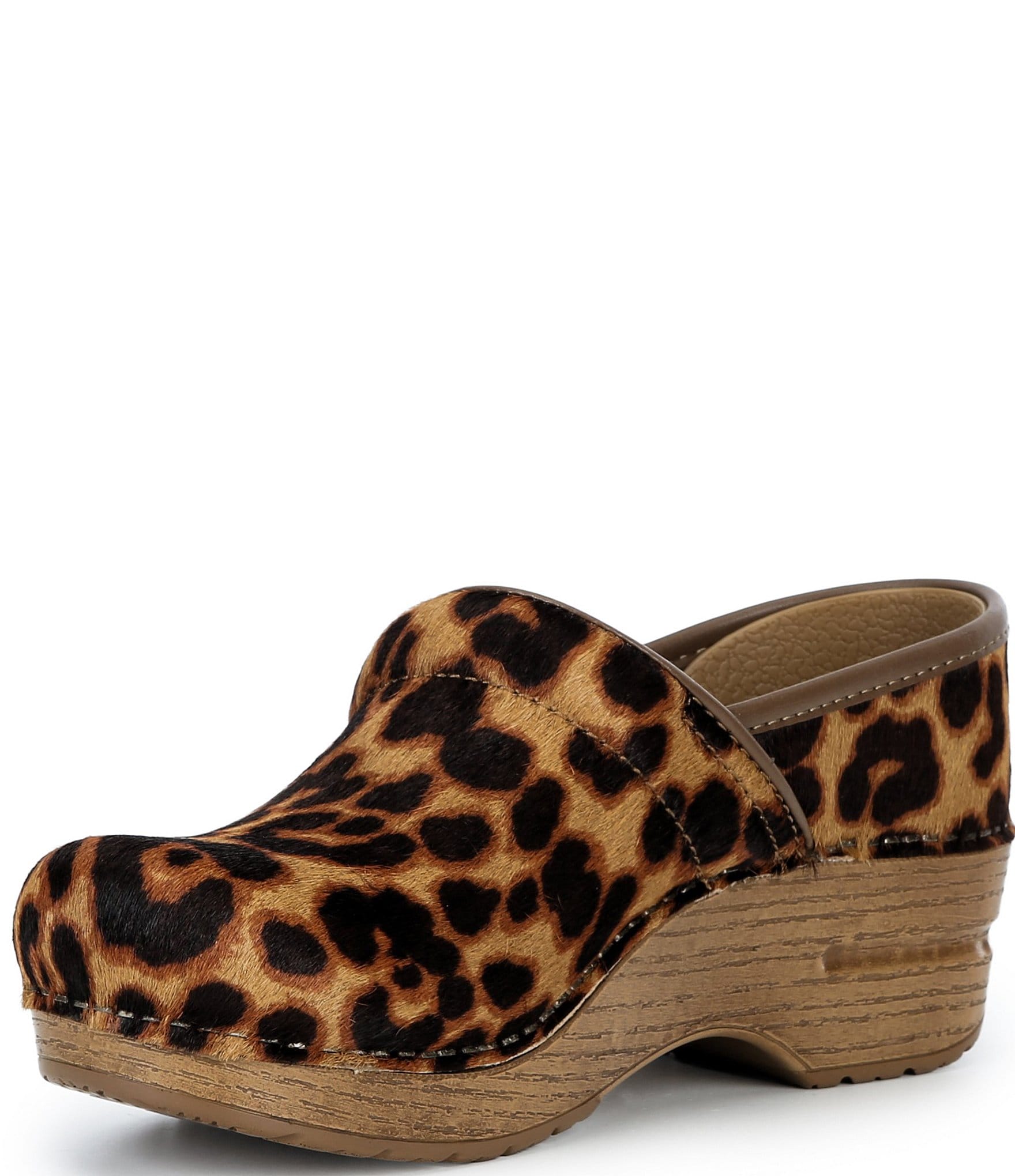 Dansko Professional Leopard Print Calf Hair Clogs
