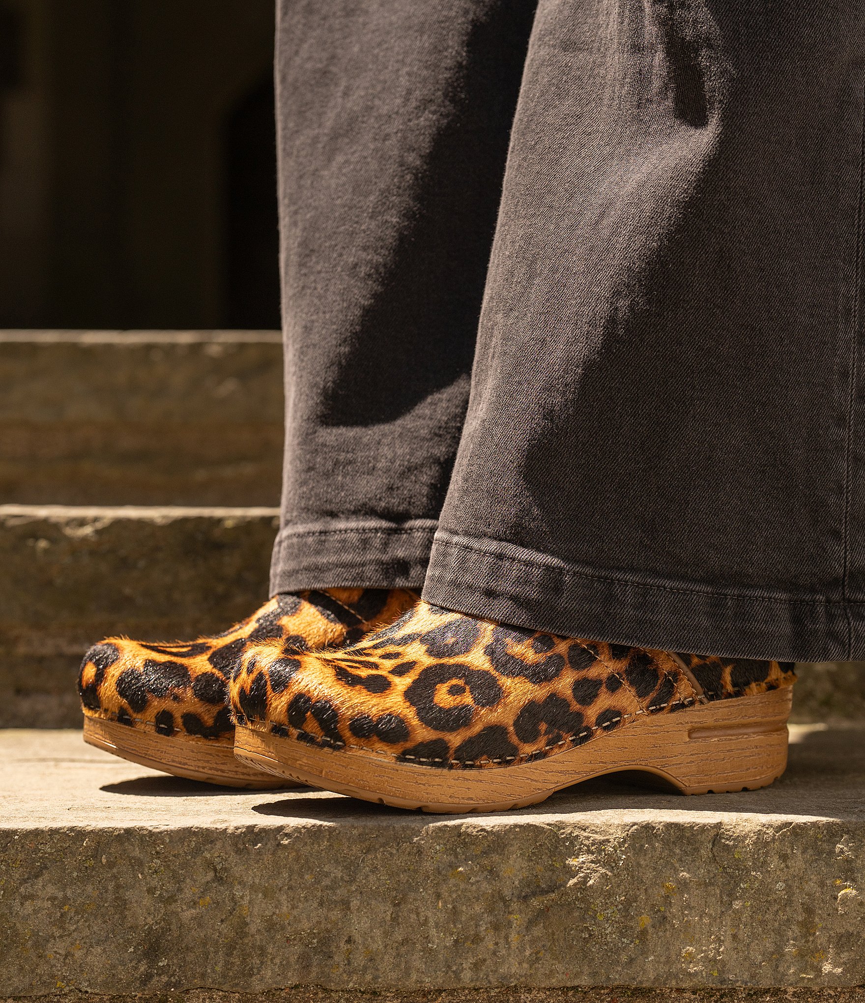Dansko Professional Leopard Print Calf Hair Clogs