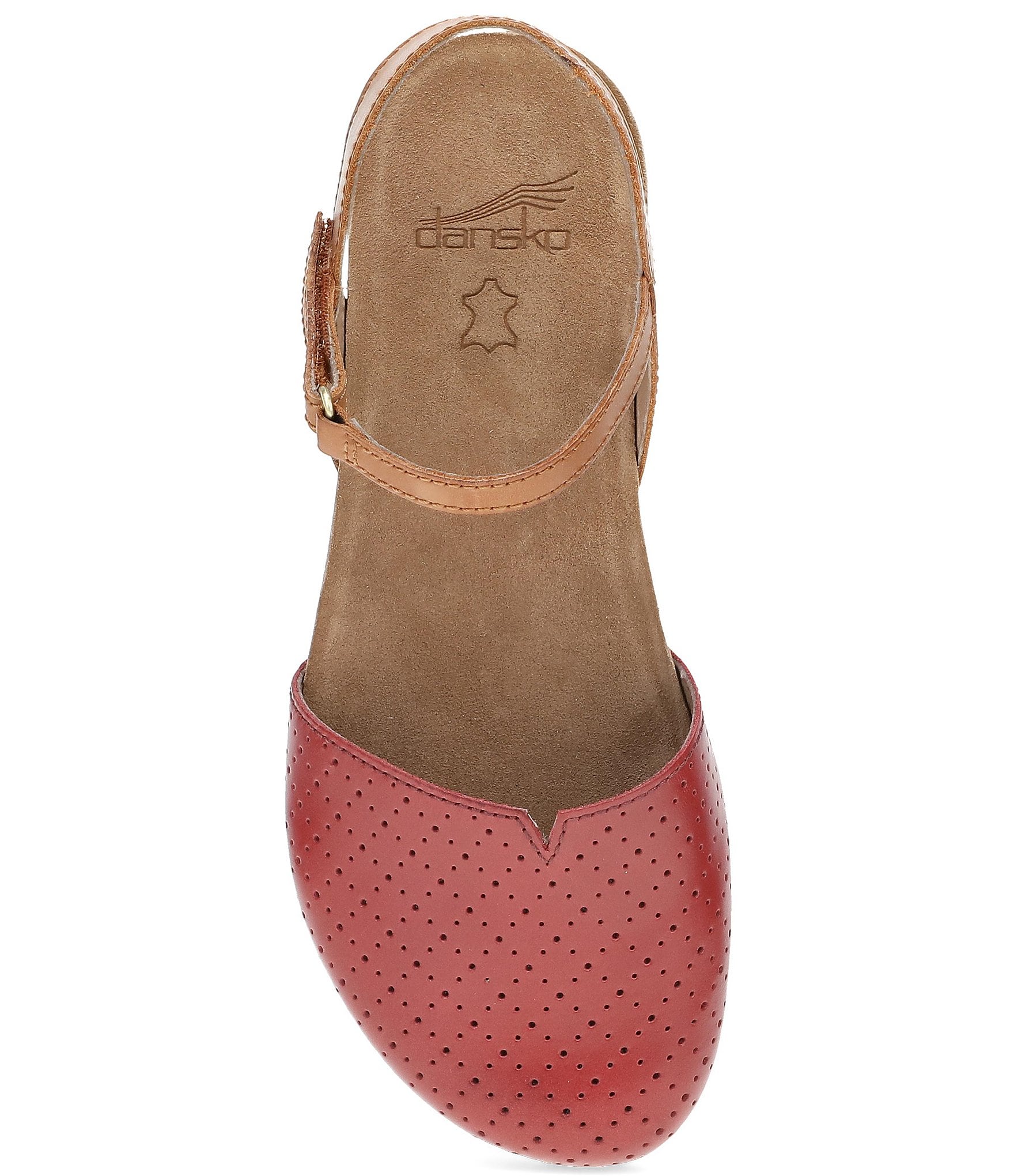 Dansko Rowan Perforated Leather Ankle Strap Mary Jane Clogs