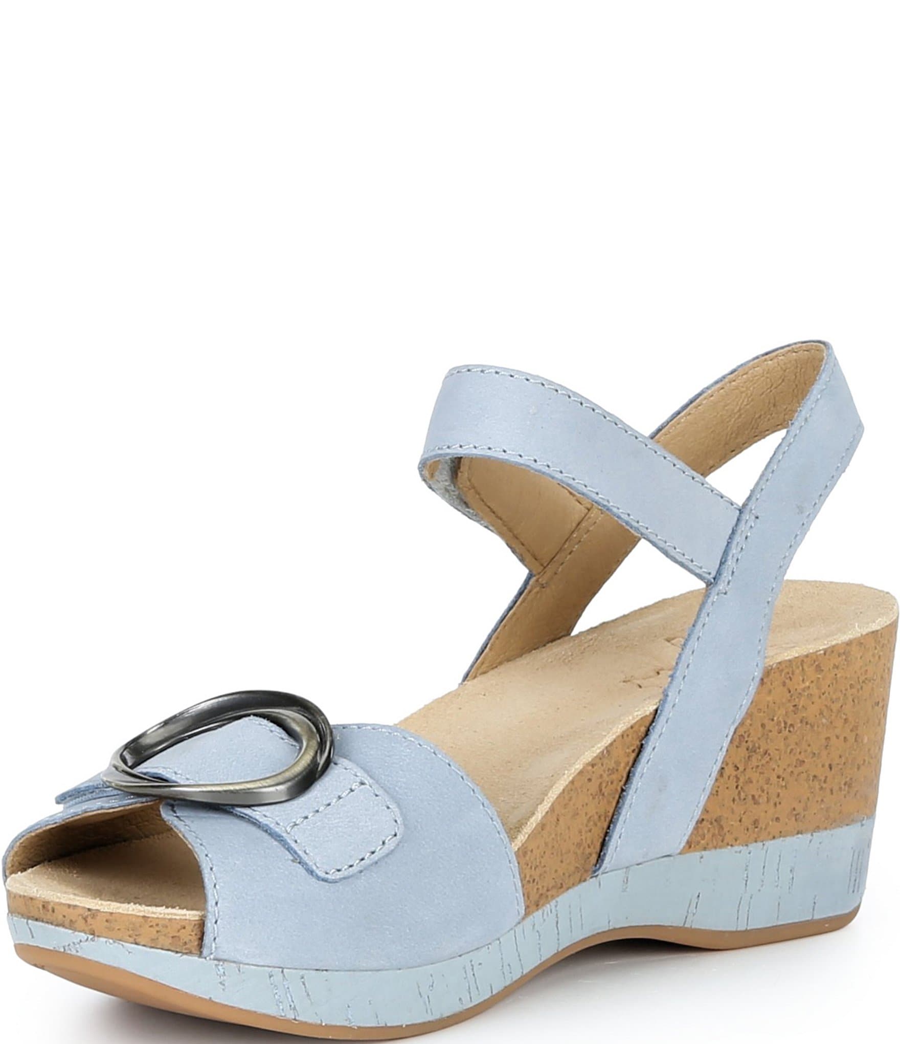 Dansko Stella Nubuck Suede Buckle Hardware Wedge Sandals