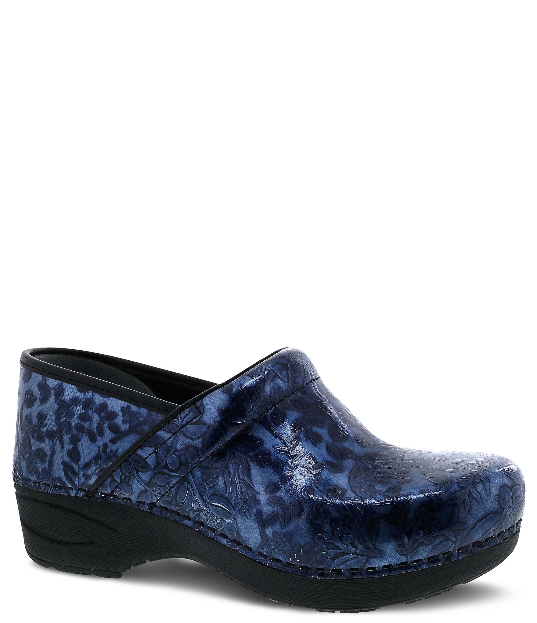 Dansko XP 2.0 Navy Embossed Patent Leather Clogs | Dillard's