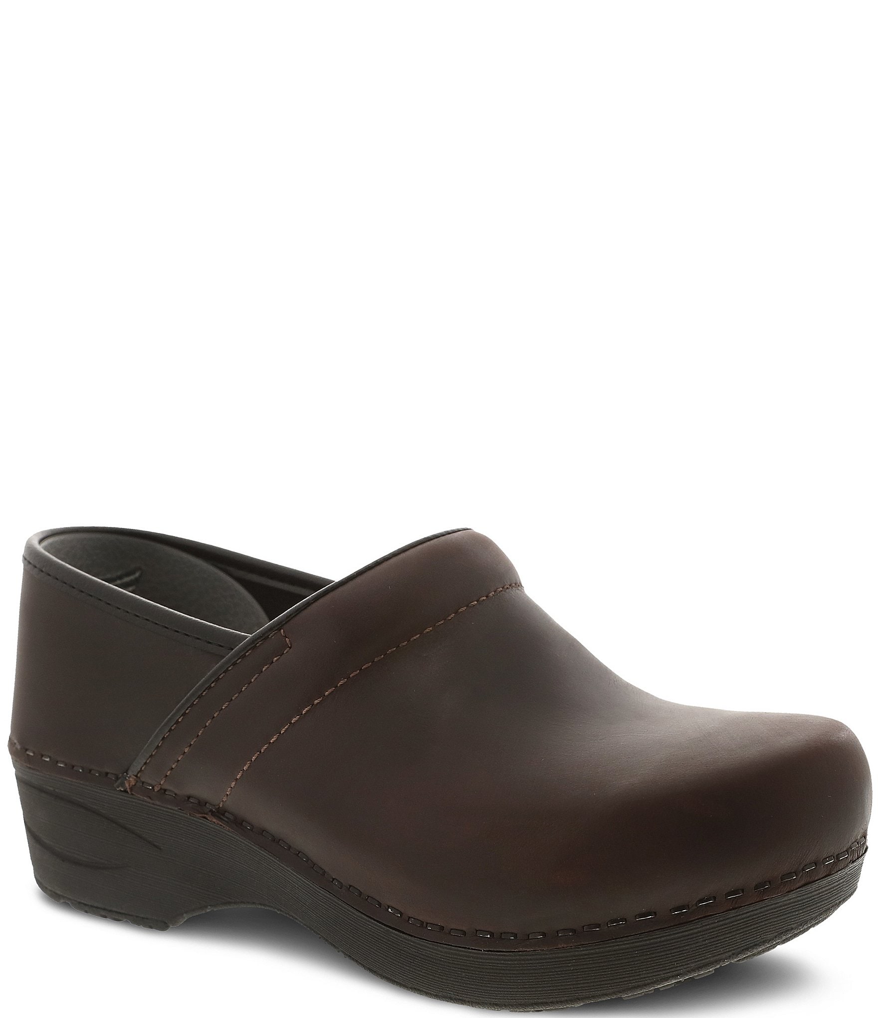 womens brown leather clogs
