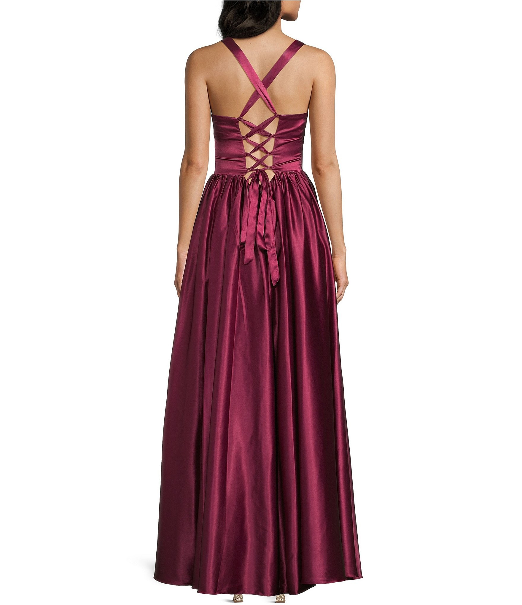 Dear Moon Charmeuse Sweetheart Neck Drop Waist Lace-Up Back Gown